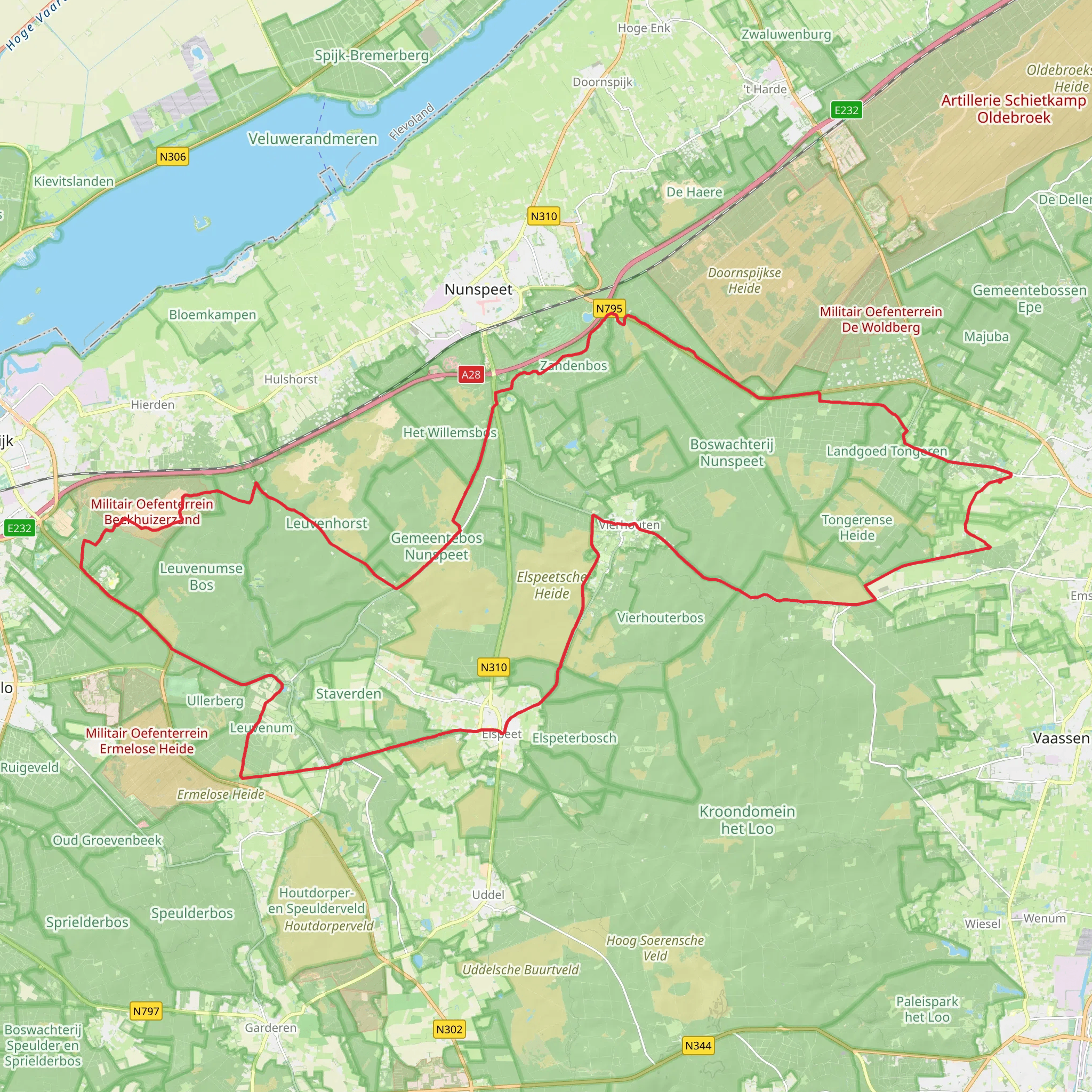 Langeweg, Vierhouterweg, Staverdenseweg, Leuvenumseweg and Hiederweg Loop mobile static map