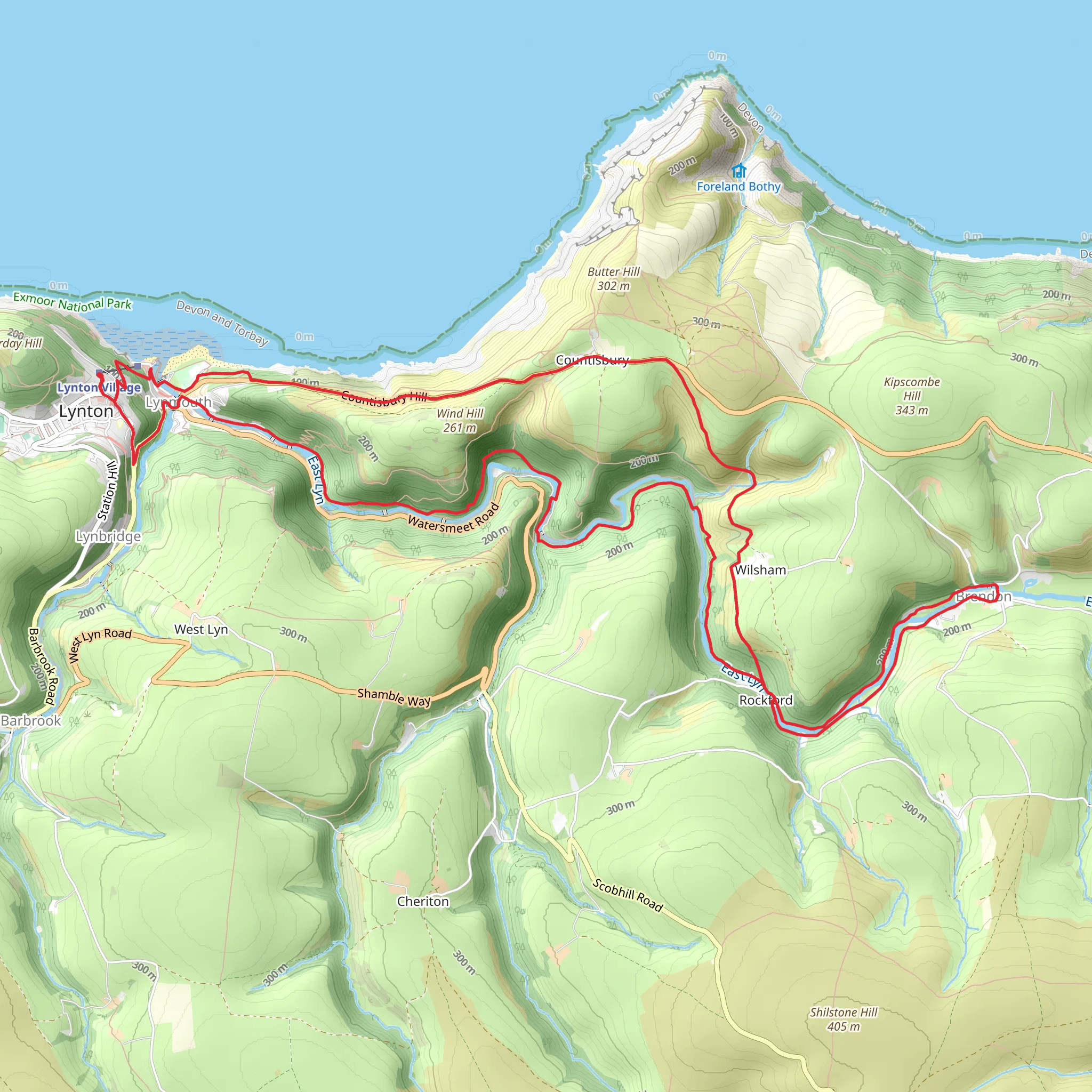 Wester Wood, East Lyn River and Brendon Loop mobile static map