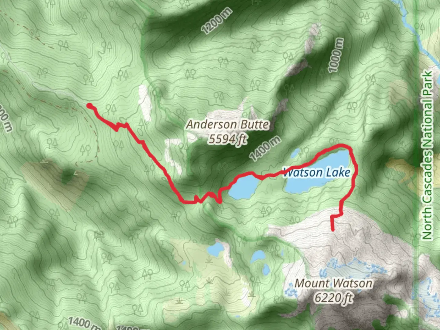 An image depicting the trail Watson Lake Boot Trail and its surrounding area.