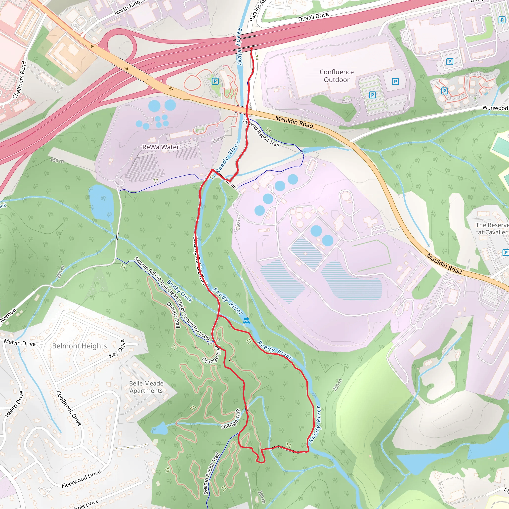 Swamp Rabbit and Tree Frog Loop Trail - Reedy River mobile static map