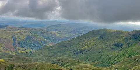 An image depicting the trail Snowdon via Watkin Path and Rhyd Ddu Path and its surrounding area.