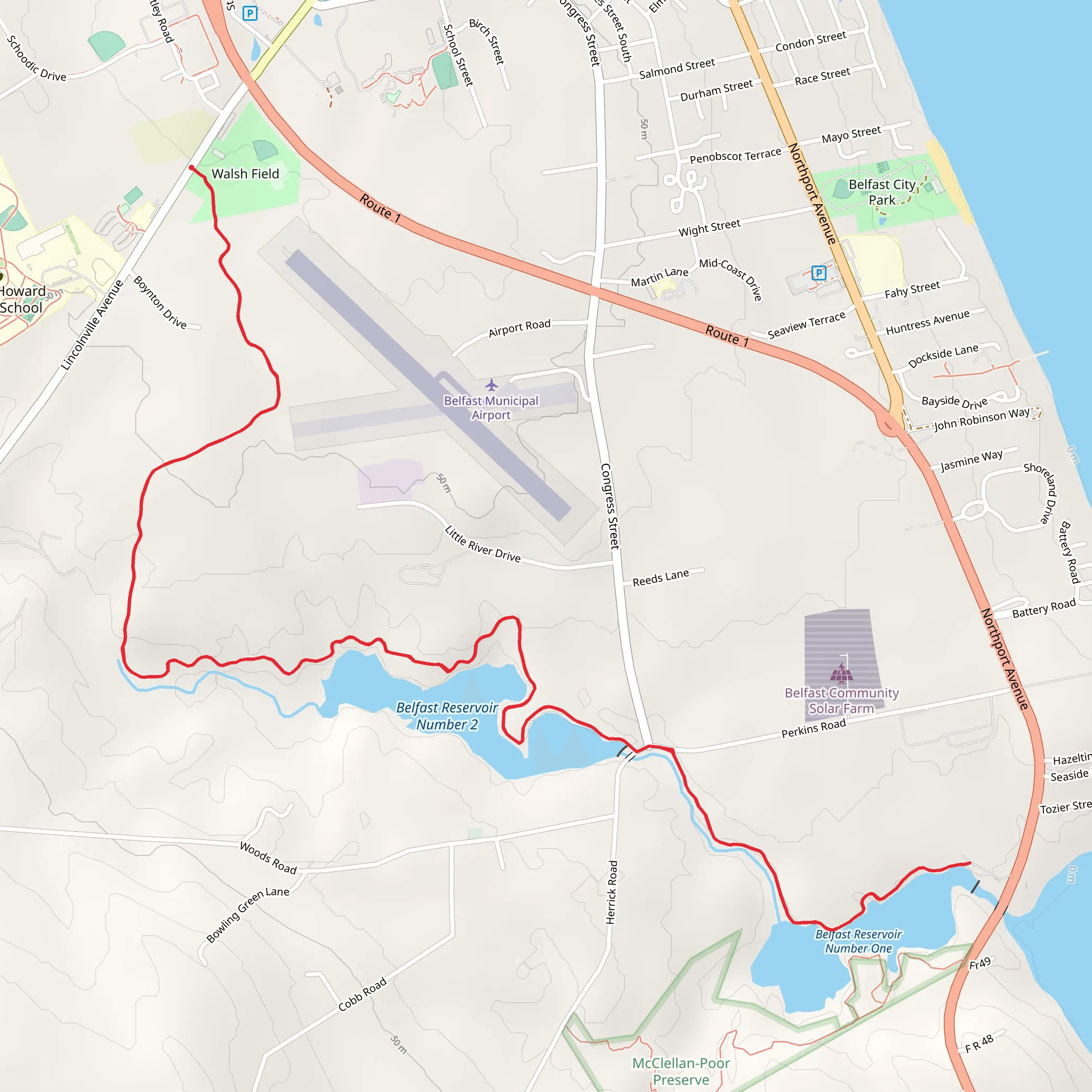 Belfast Reservoir Number One and Belfast Reservoir Number 2 Trail mobile static map