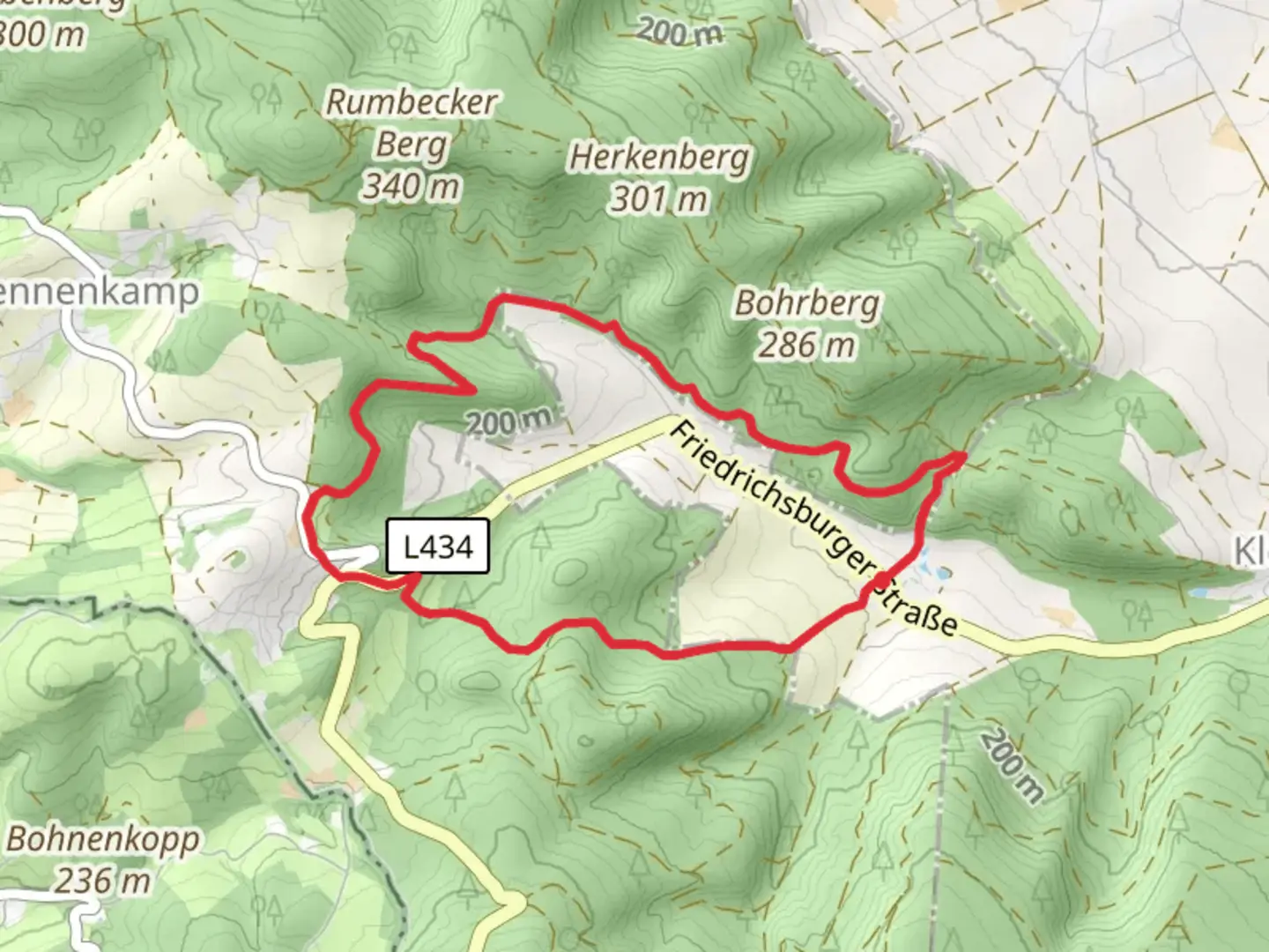 An image depicting the trail Friedrichsbur Loop Route and its surrounding area.