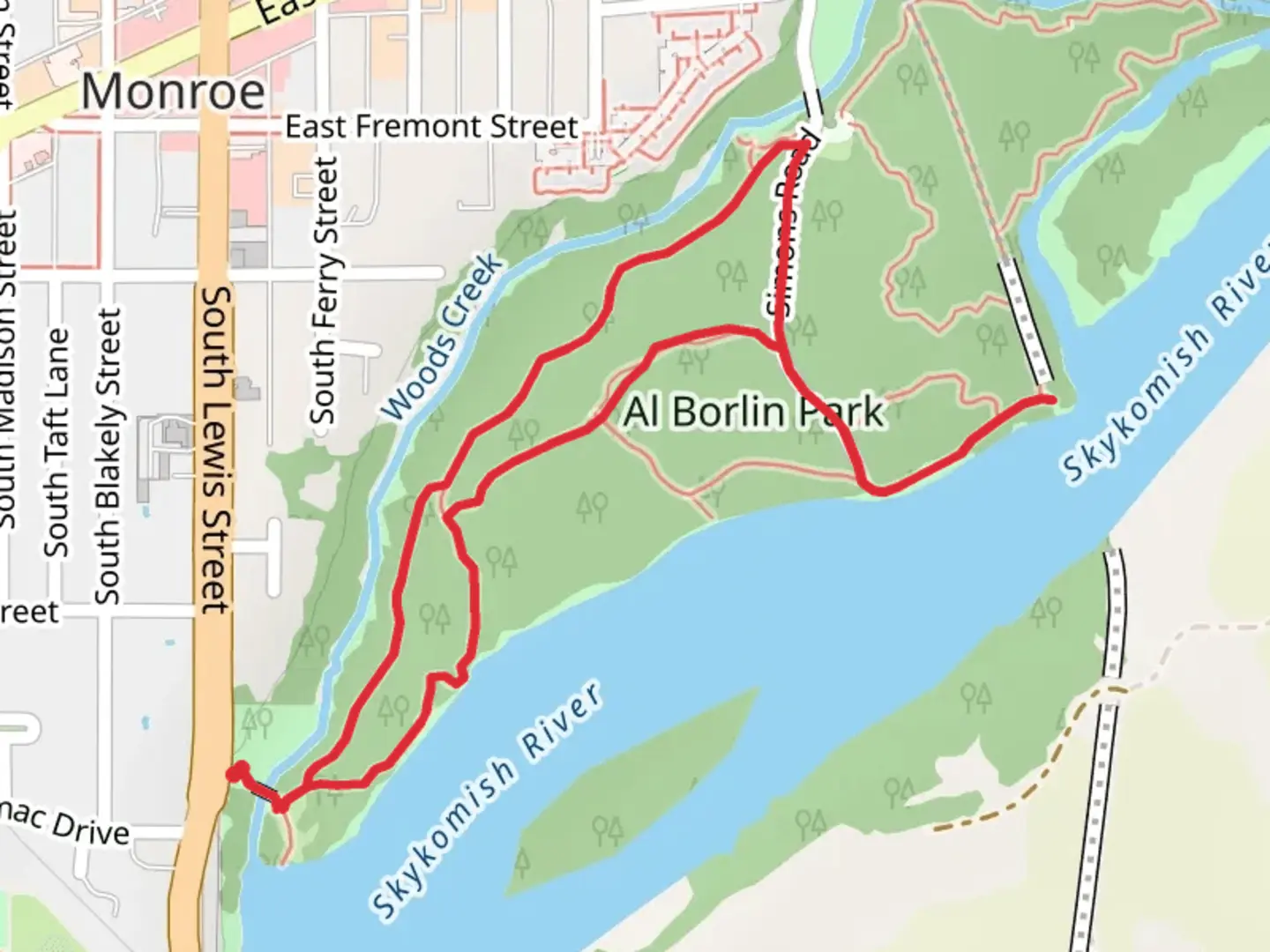 An image depicting the trail AI Borlin Park Loop and its surrounding area.
