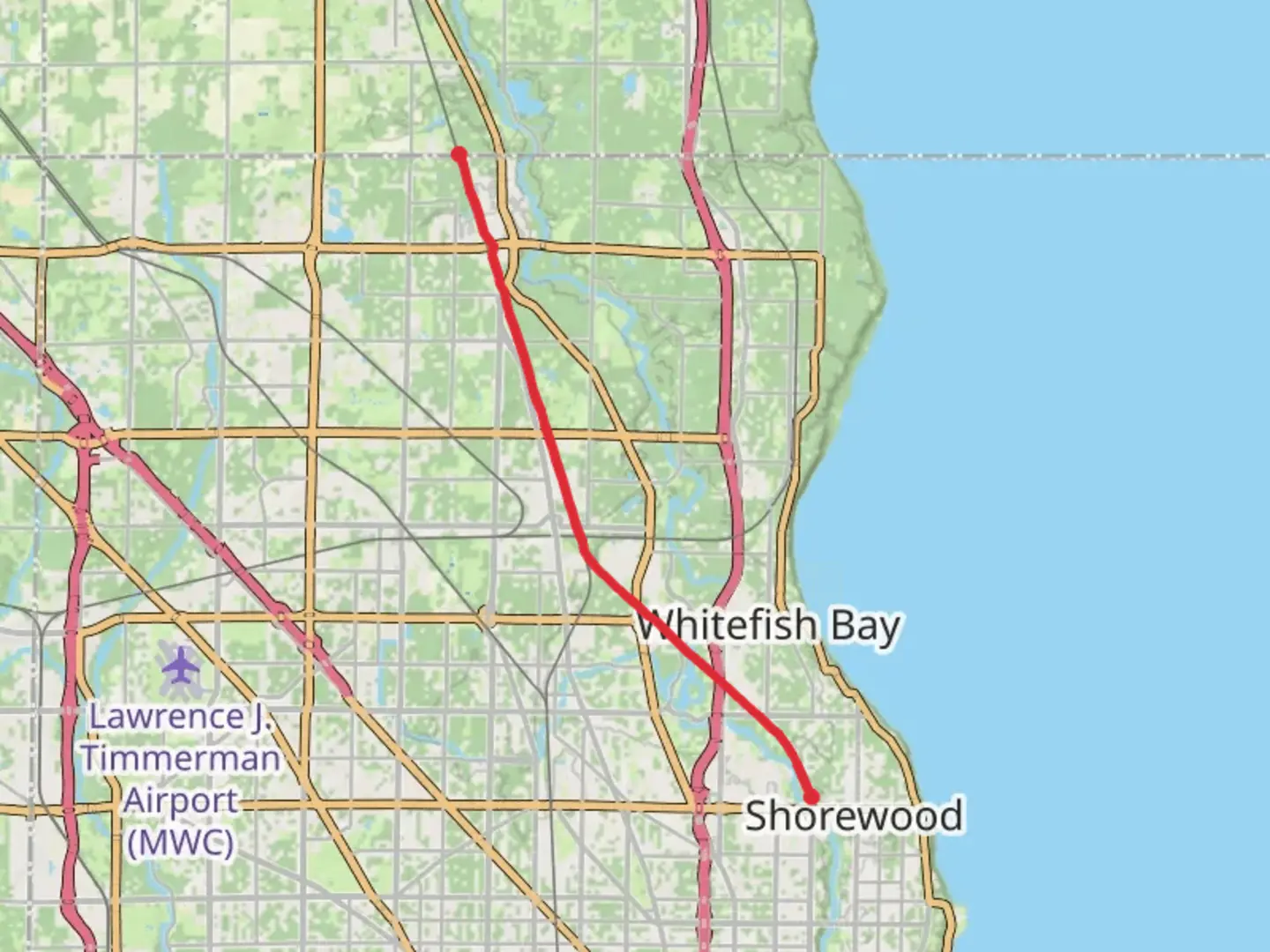 An image depicting the trail Brown Deer Recreational Trail - Shorewood and its surrounding area.