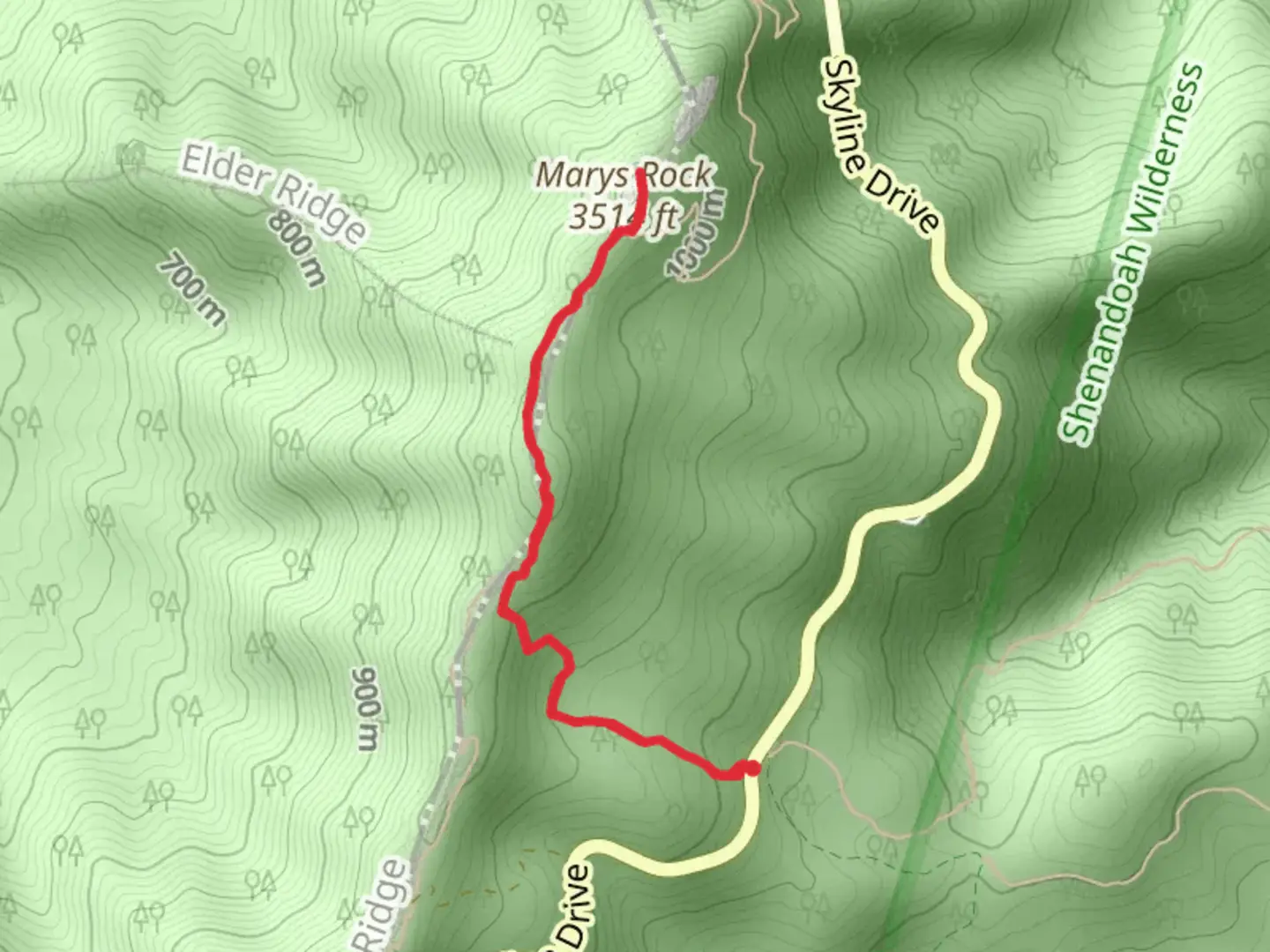 An image depicting the trail Marys Rock and its surrounding area.