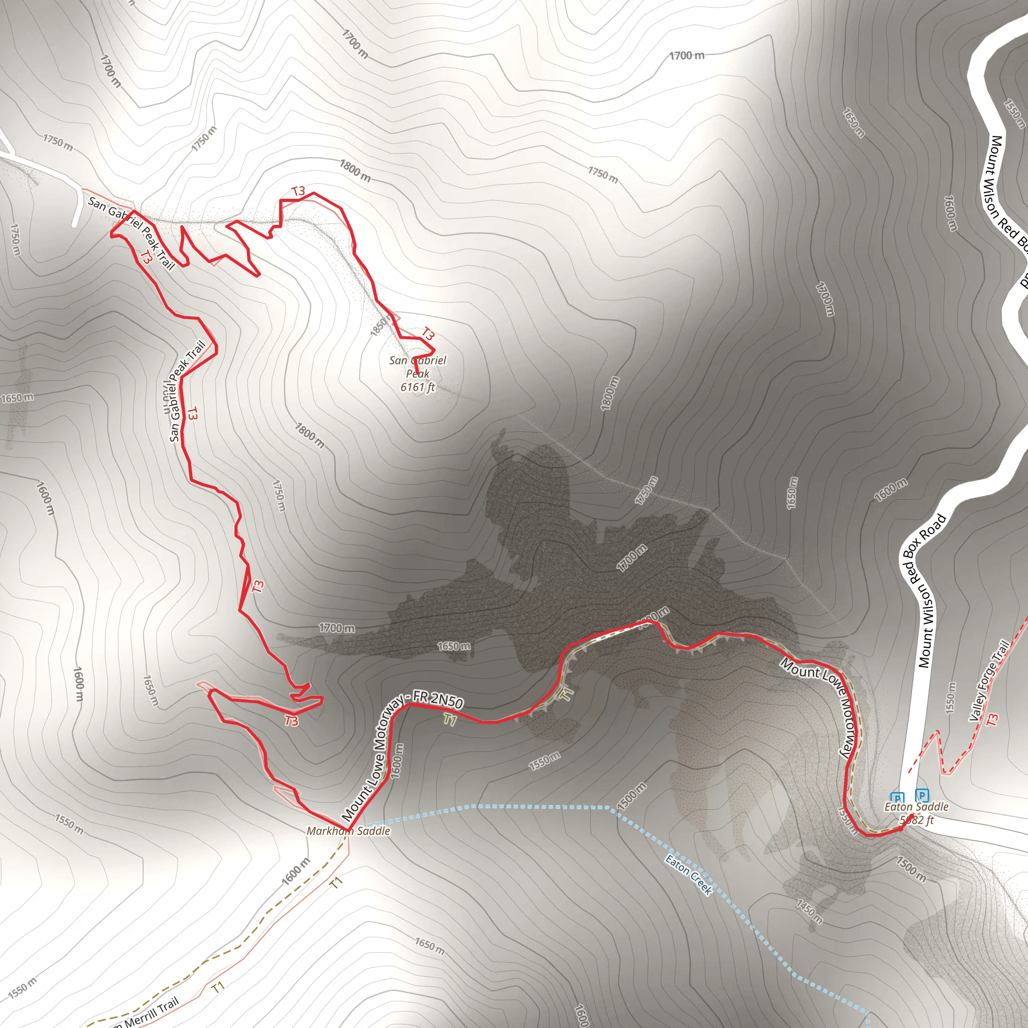 San Gabriel Peak Trail mobile static map