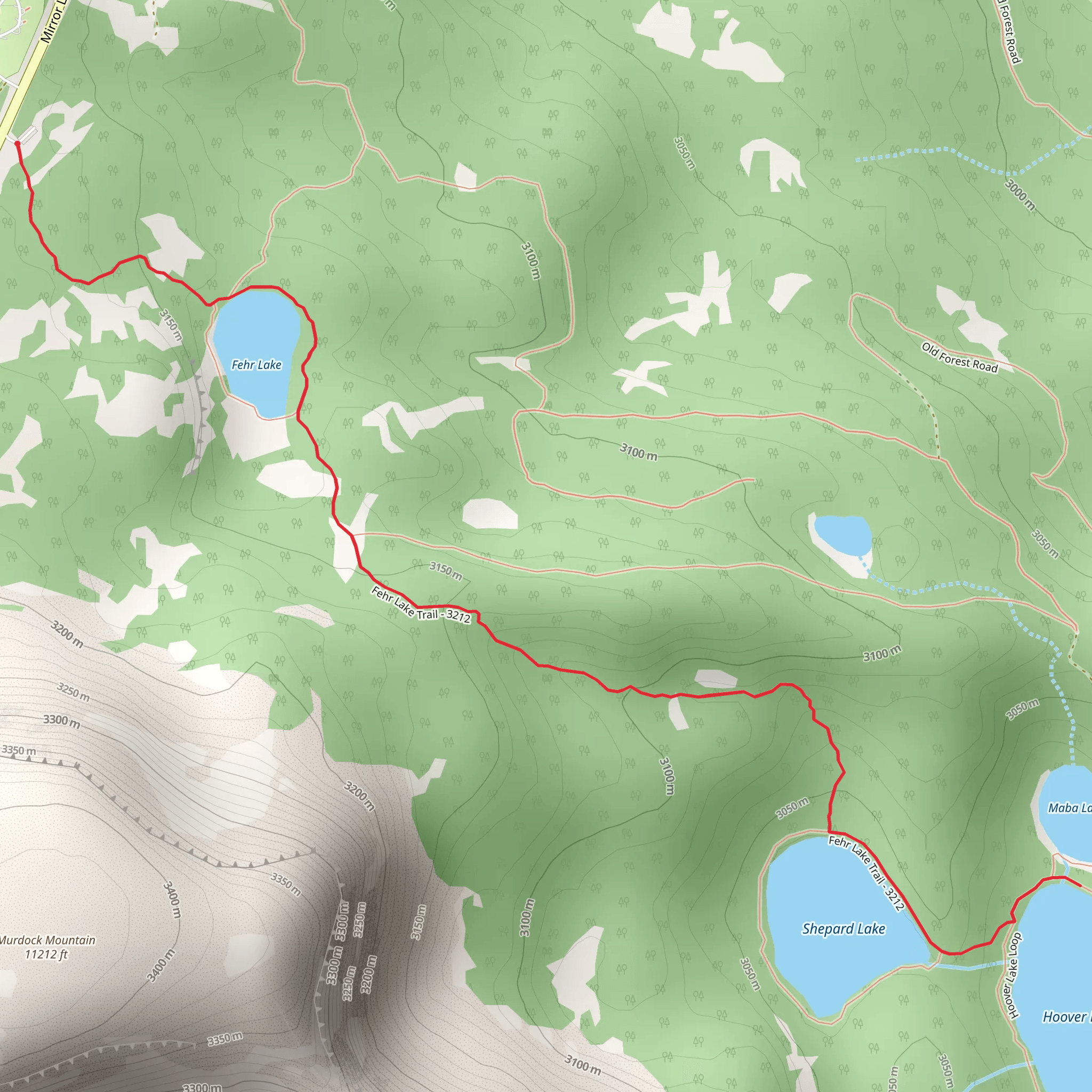 Hoover and Shepard Lake via Fehr Lake Trail mobile static map
