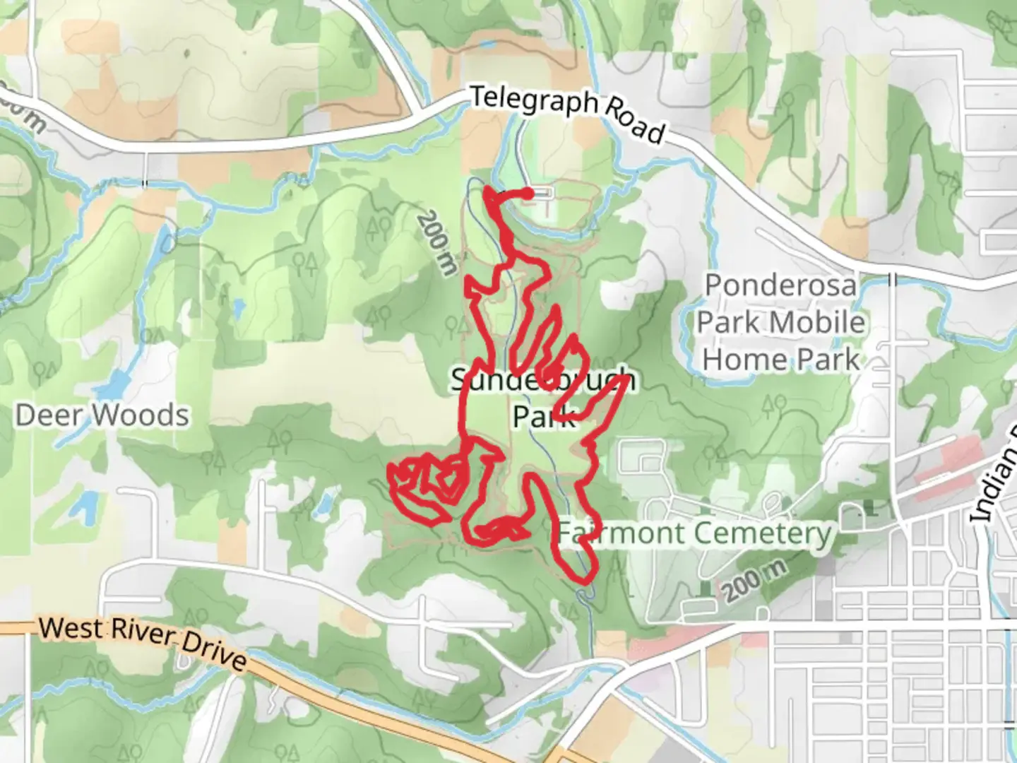 An image depicting the trail Sunderbruch Park Loop and its surrounding area.