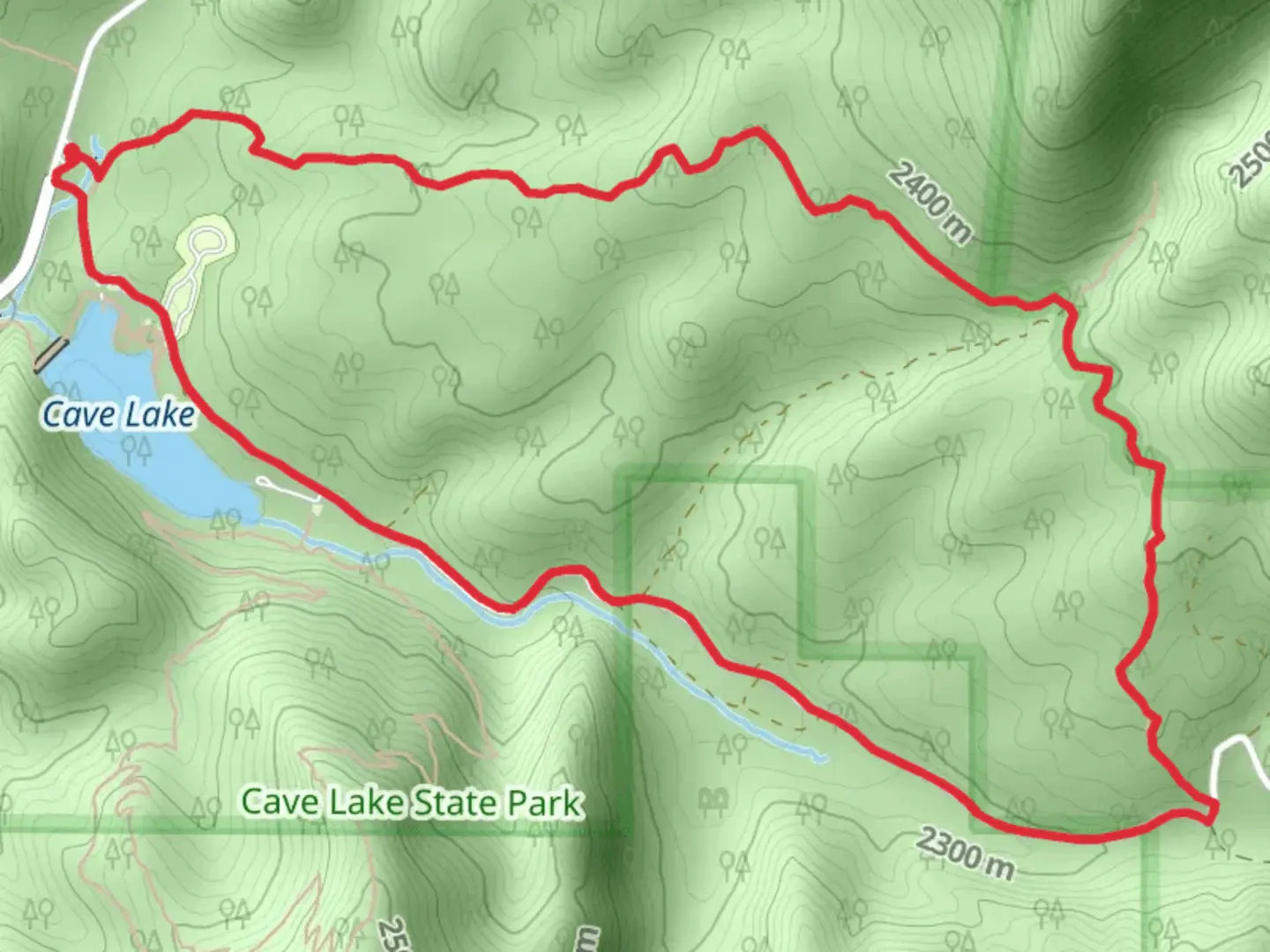An image depicting the trail Cave Lake and ADT Loop and its surrounding area.