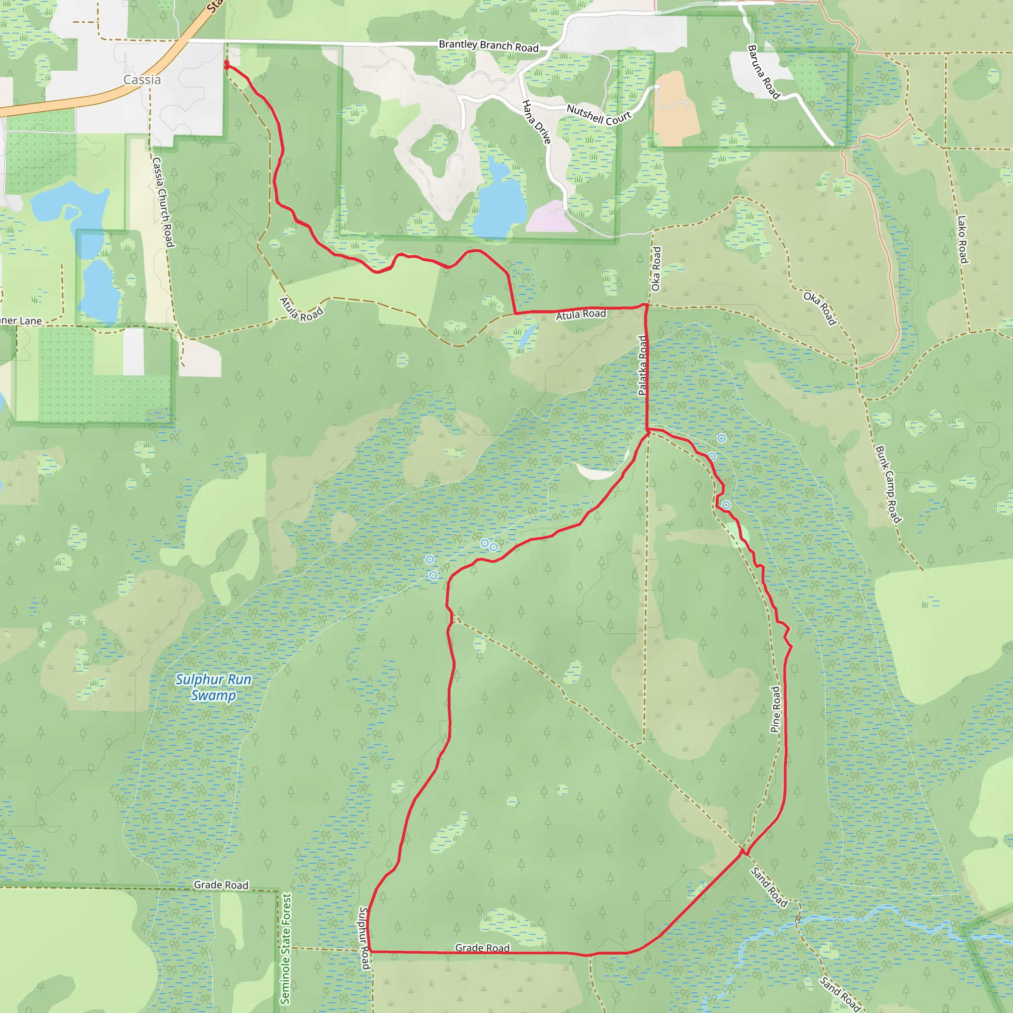 Lske Jordan and Sulphur Run via Florida Trail mobile static map