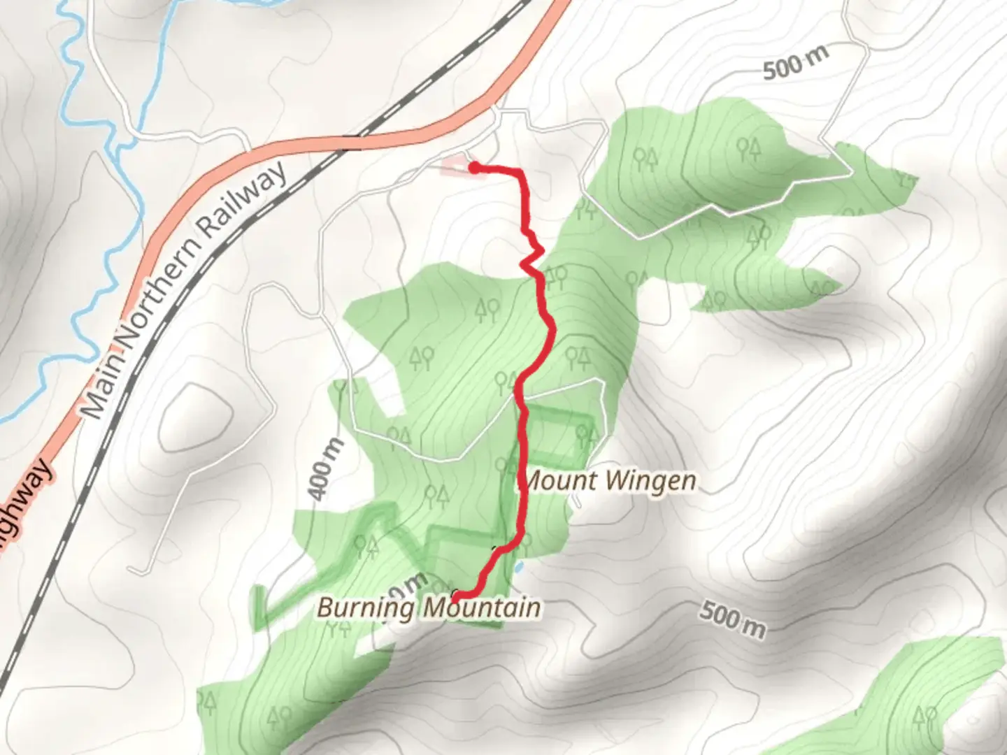 An image depicting the trail Burning Mountain Walk and its surrounding area.