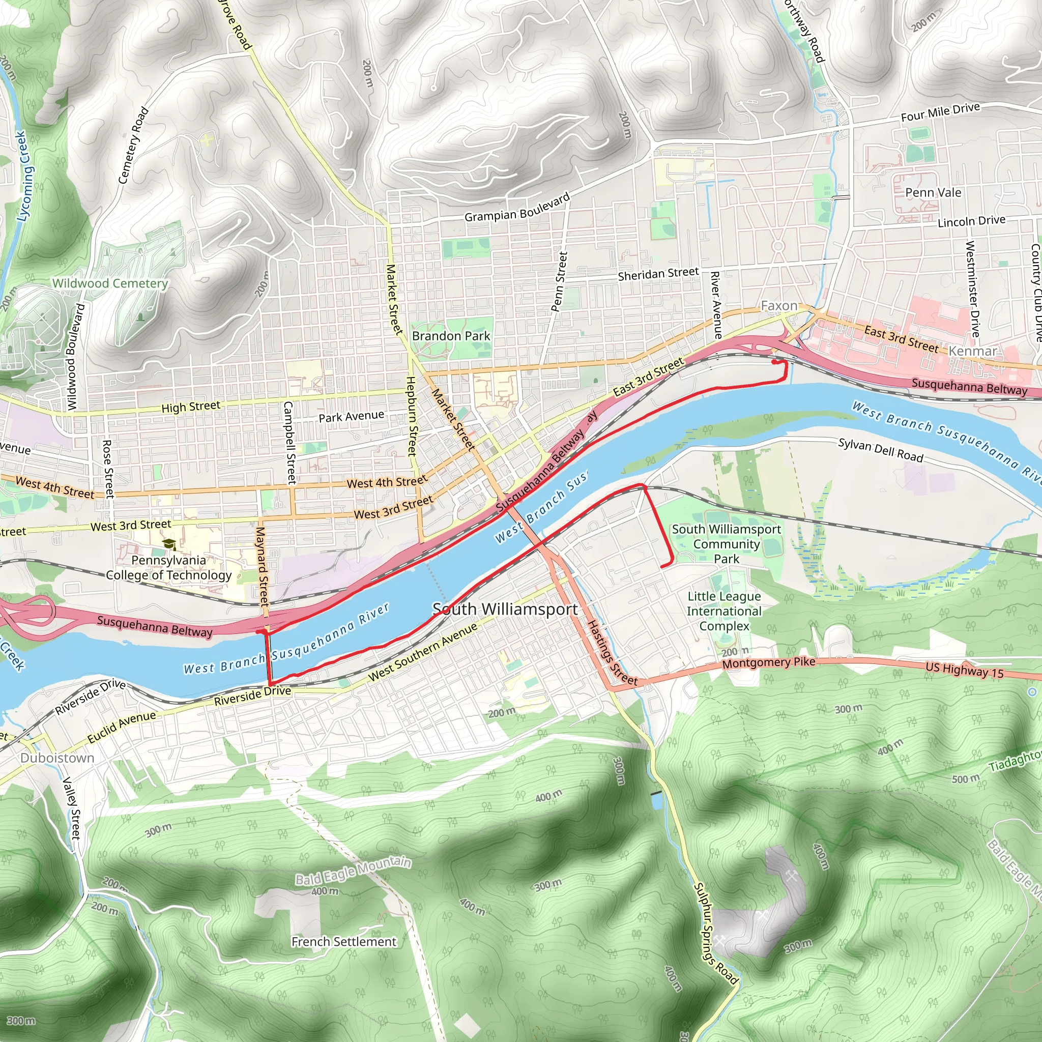 Faxon to South Williamsport Community Park via Loyalsock Trail mobile static map