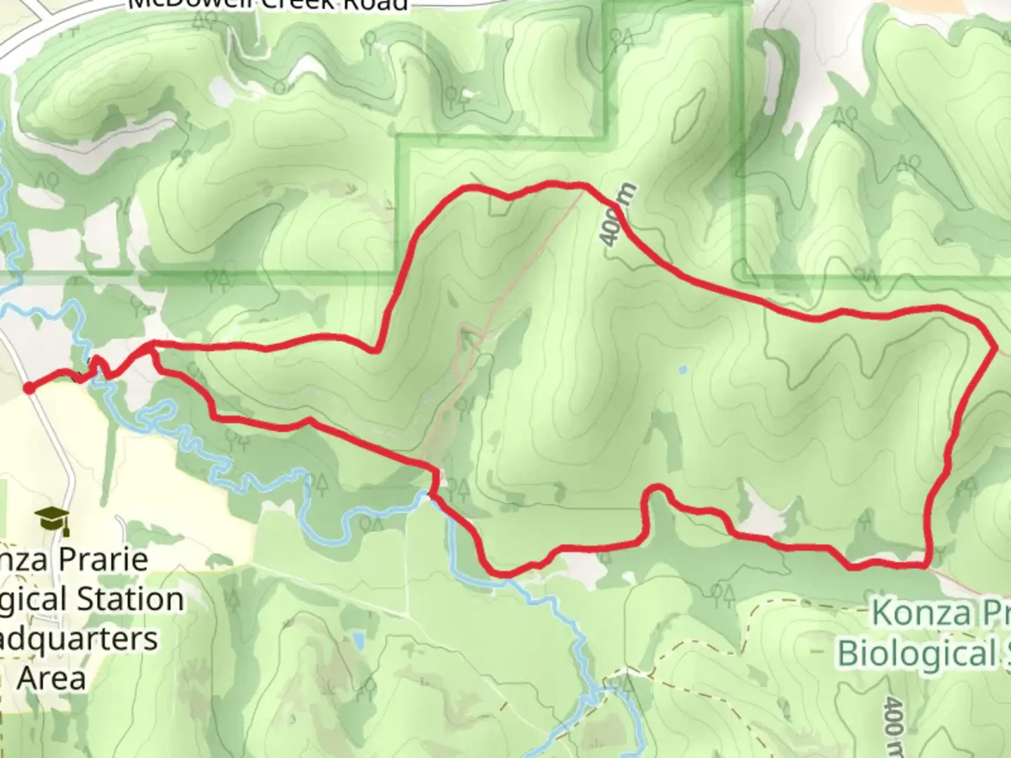 An image depicting the trail Konza Prairie Nature Loop Trail and its surrounding area.