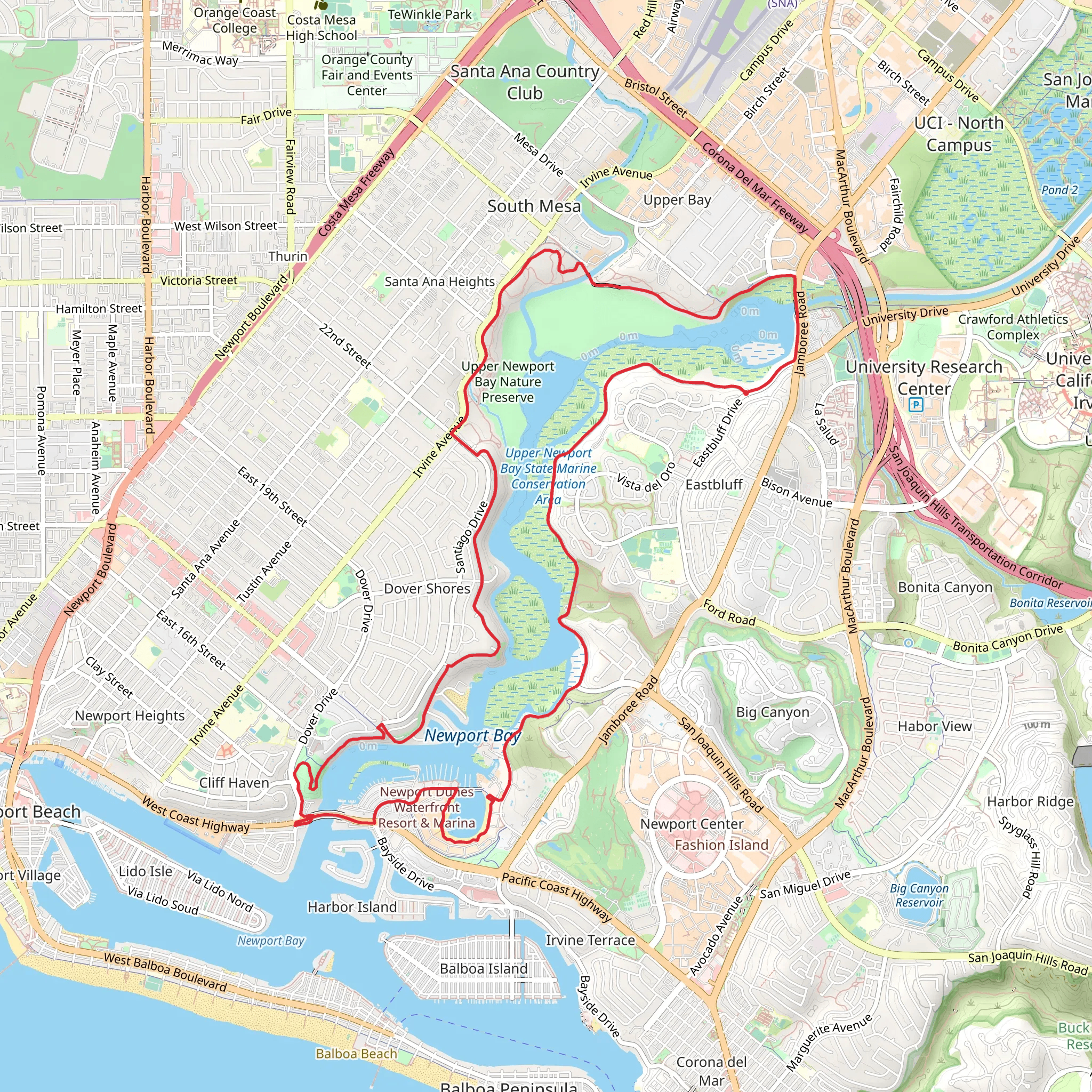 Upper Newport Bay Nature Preserve Loop mobile static map
