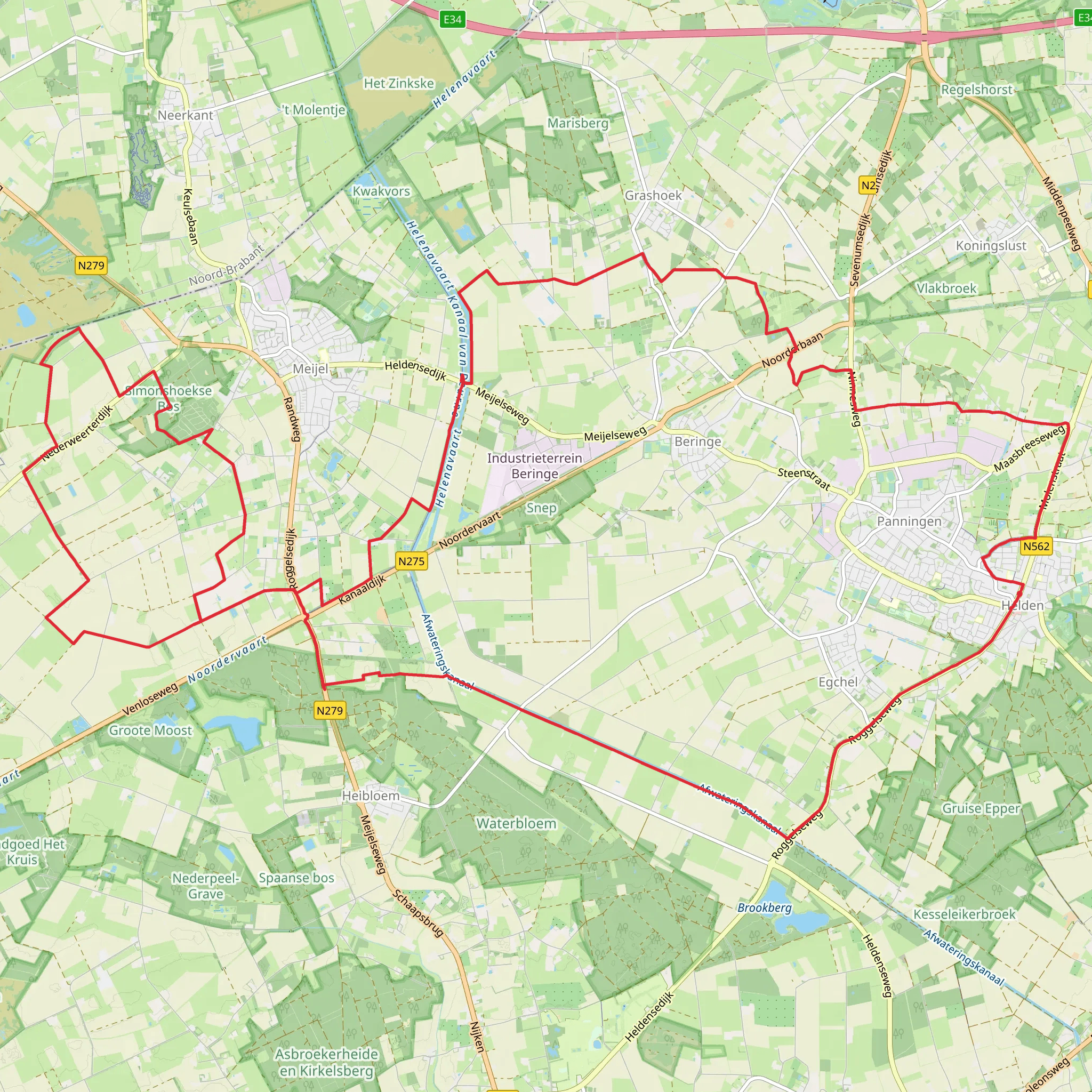 Simonshoekse Bos and Kleine Moost via Roggelseweg mobile static map