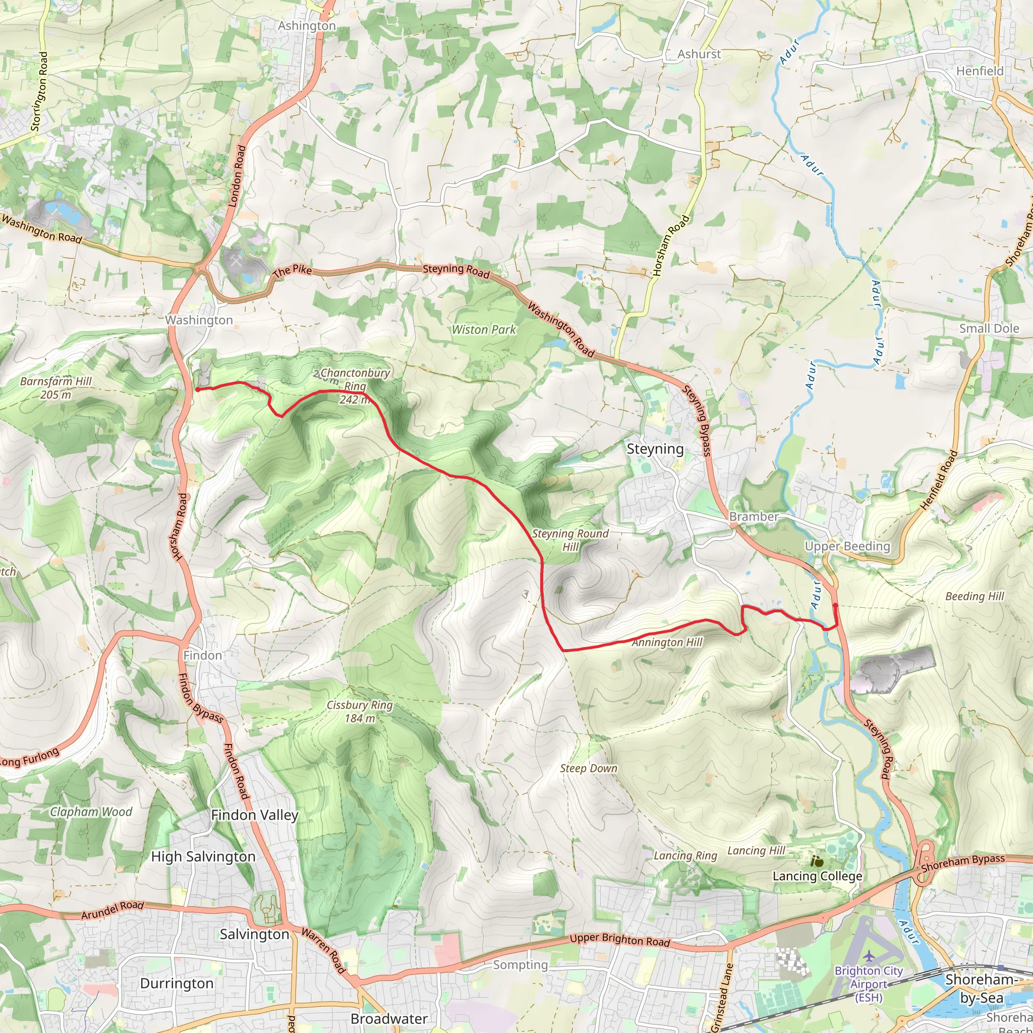 Upper Beeding to Washington by the South Downs Way mobile static map