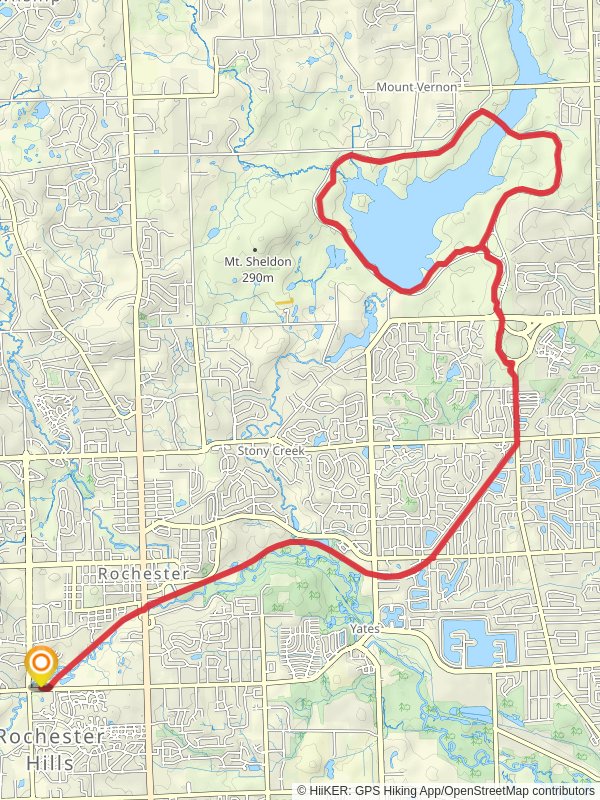 Stony Creek Lake via Clinton River Trail and Macomb Orchard Trail mobile static map