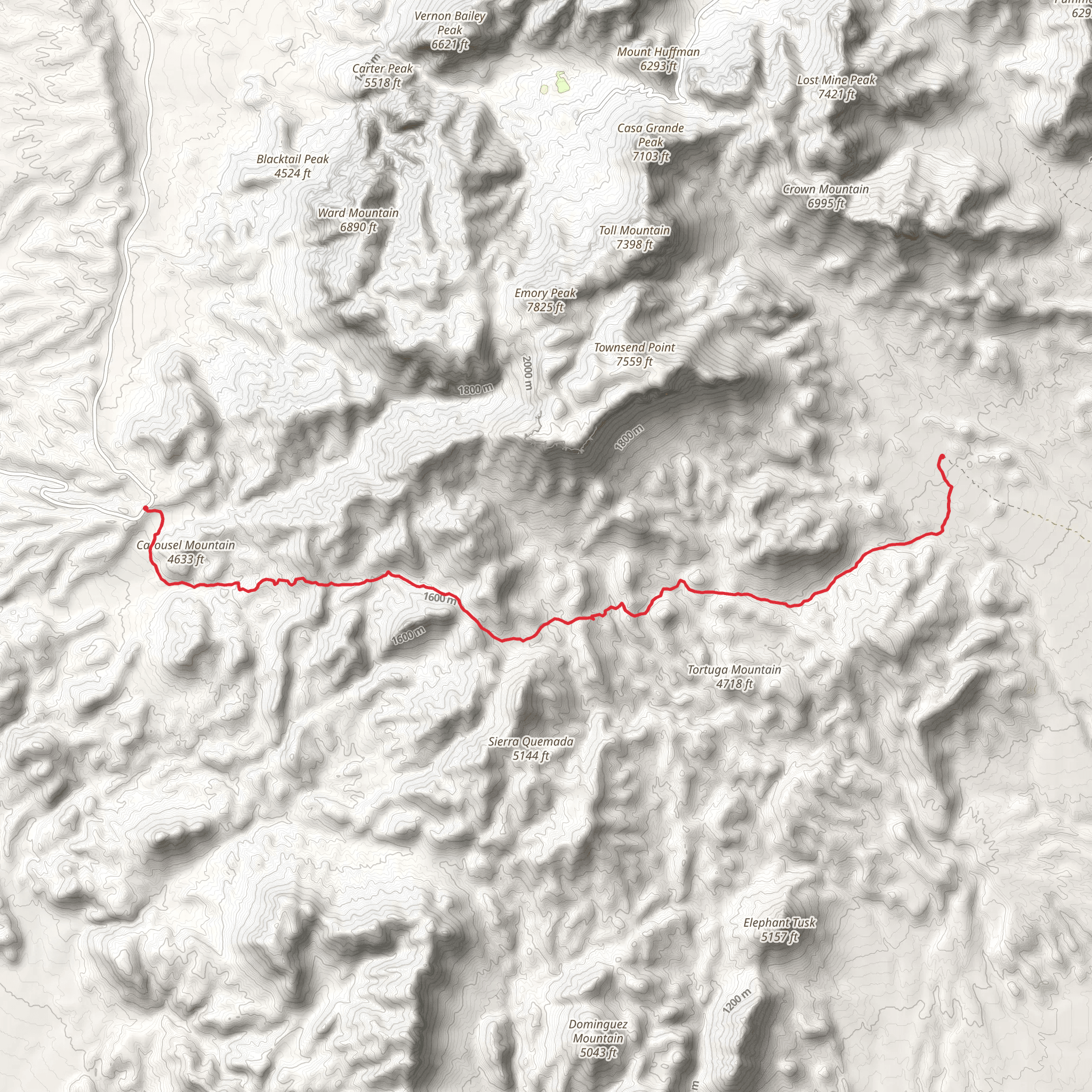 Blue Creek Trail and Dodson Trail from Ross Maxwell Scenic Drive mobile static map