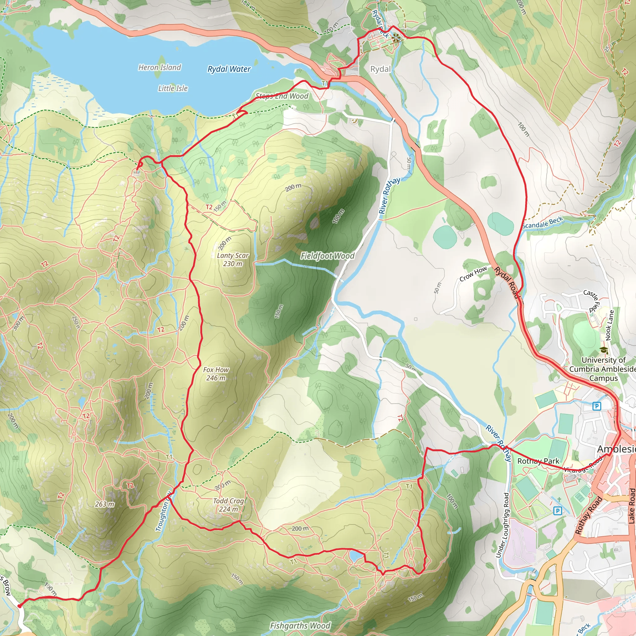 Lily Tarn, Rothay Park and Rydal Water Loop mobile static map