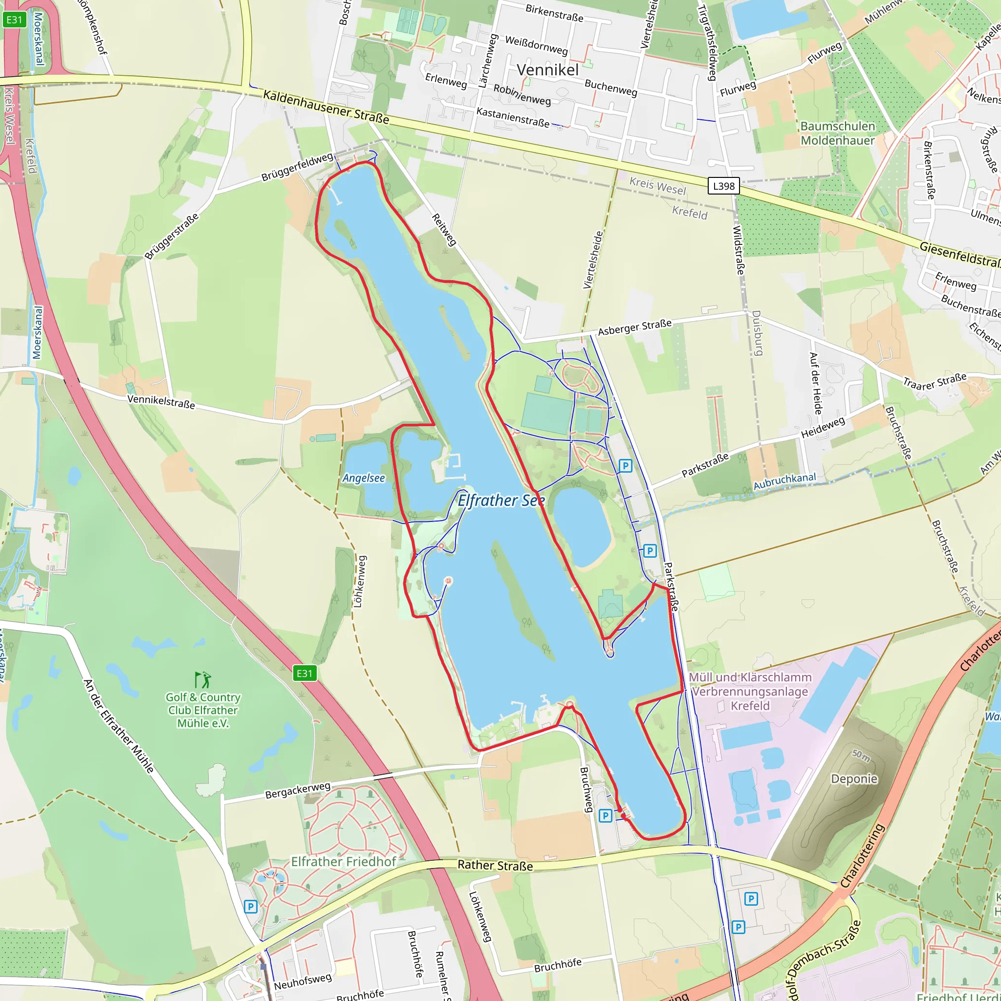 Elfrather See Loop via Niederrheinweg mobile static map