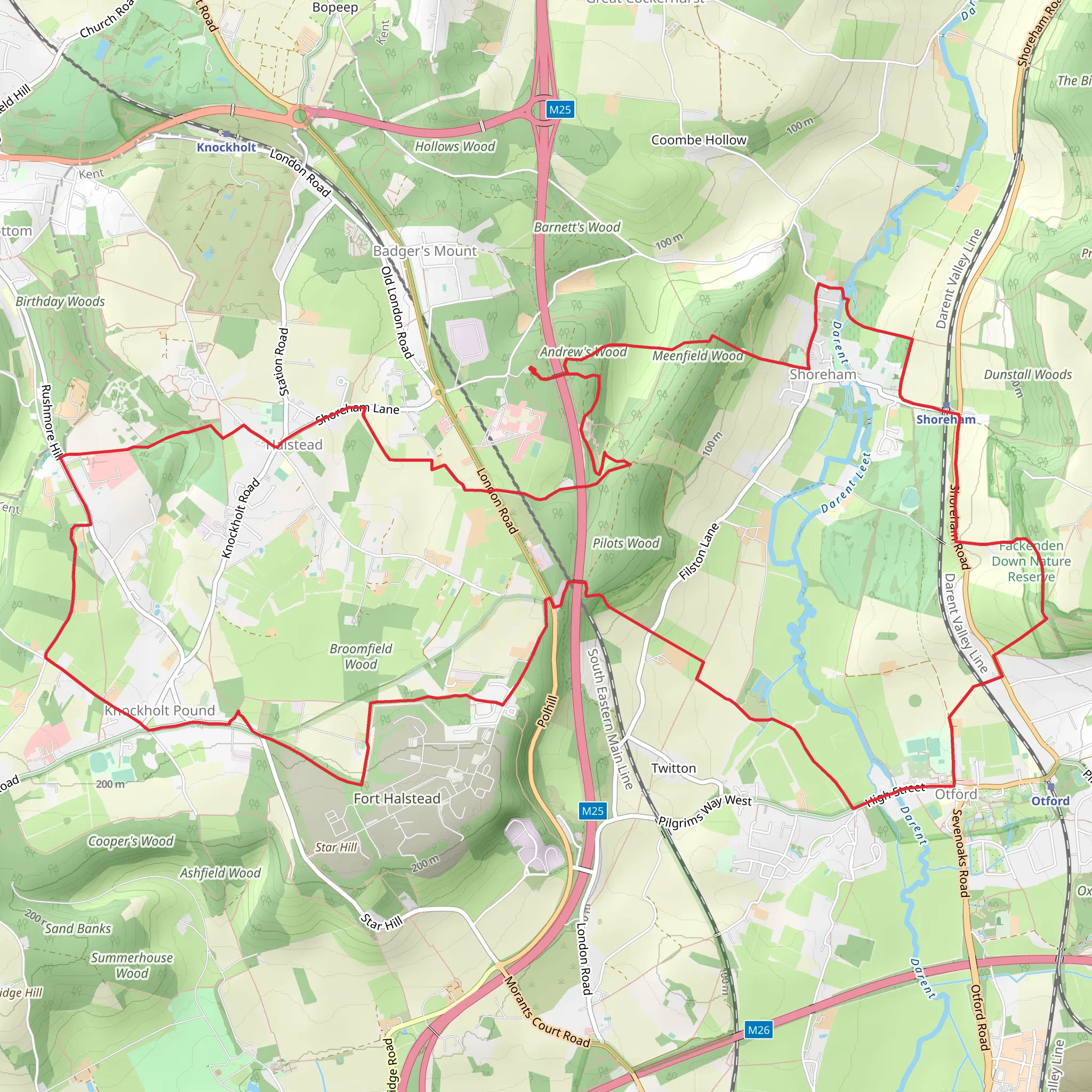 Shoreham, Halstead and Otford Loop mobile static map