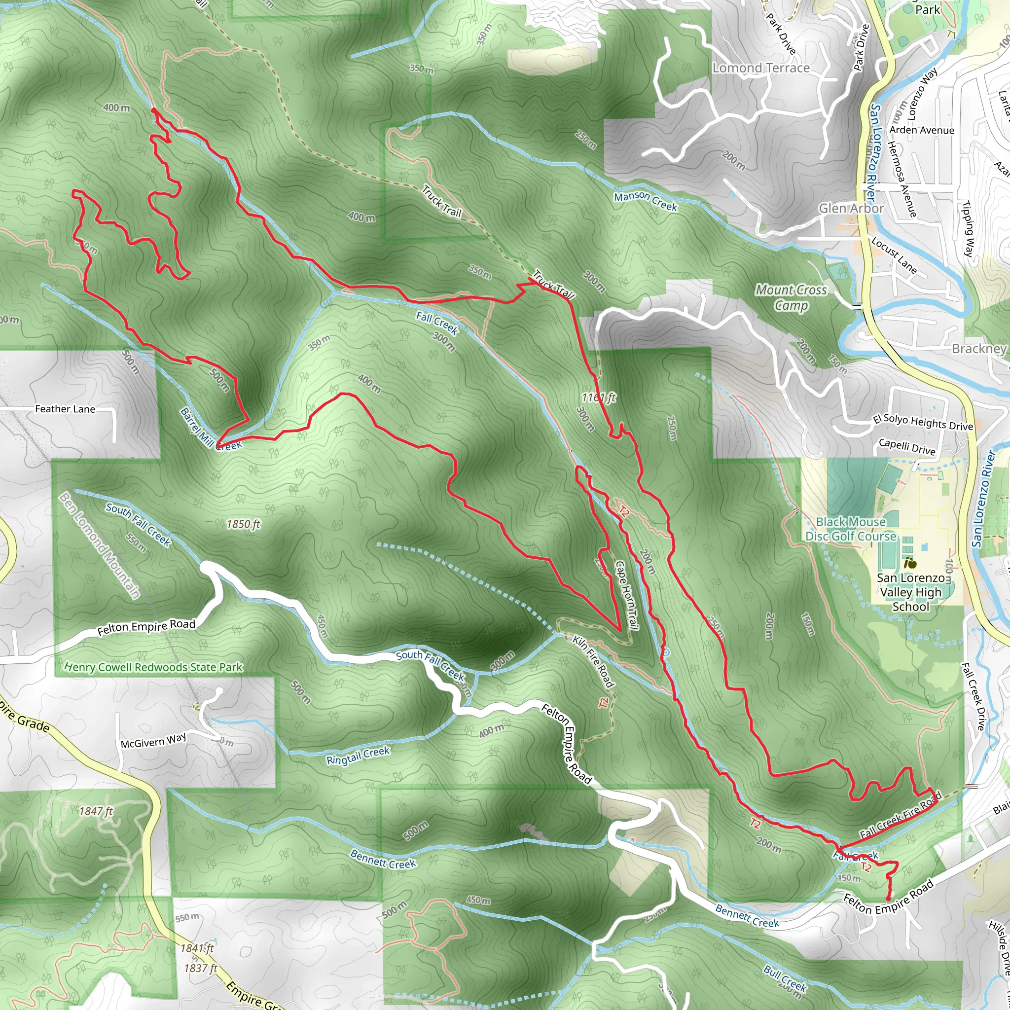 Fall Creek, Lost Empire and Ridge Loop Trail mobile static map