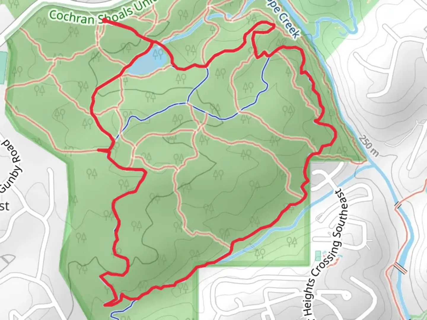 An image depicting the trail Sope Creek Loop and its surrounding area.
