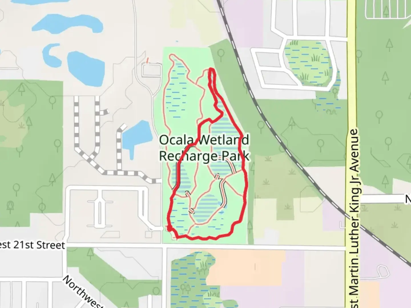An image depicting the trail Ocala Wetland Recharge Park Loop and its surrounding area.