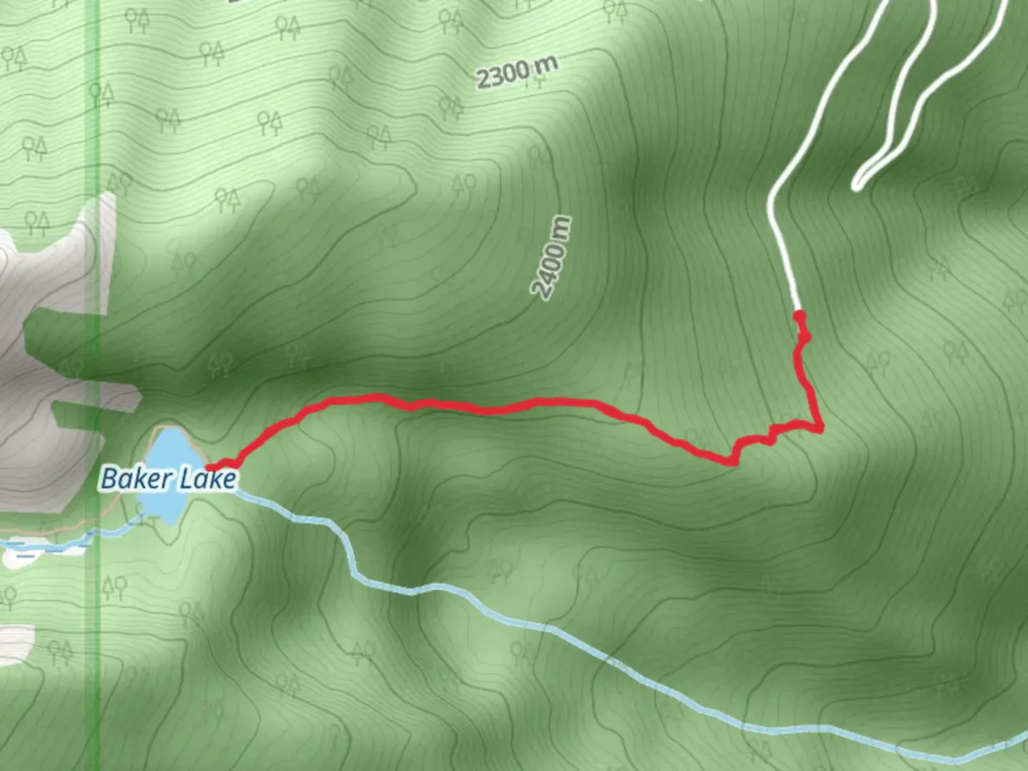 An image depicting the trail Baker Lake and its surrounding area.