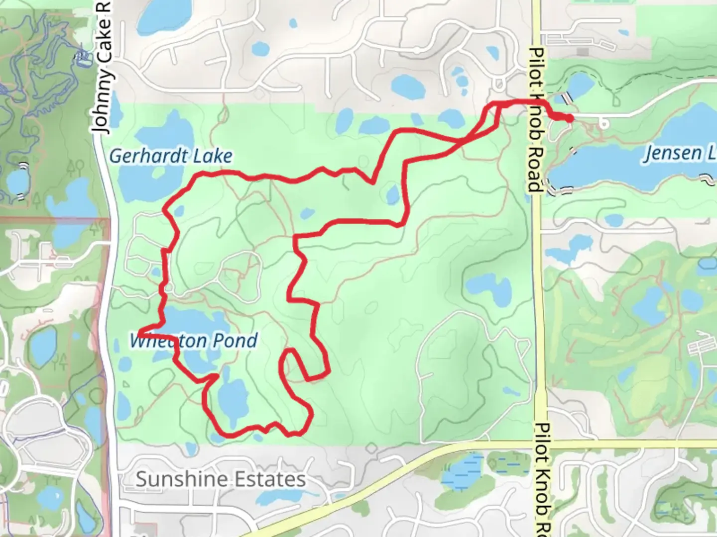 An image depicting the trail Wheaton Pond and Gerhardt Lake Loop and its surrounding area.