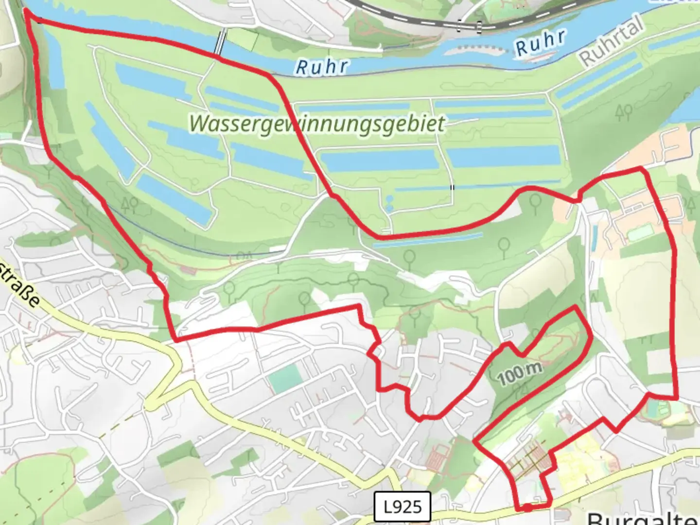 An image depicting the trail Hardenberger Weg and Burgaltendorf Loop and its surrounding area.