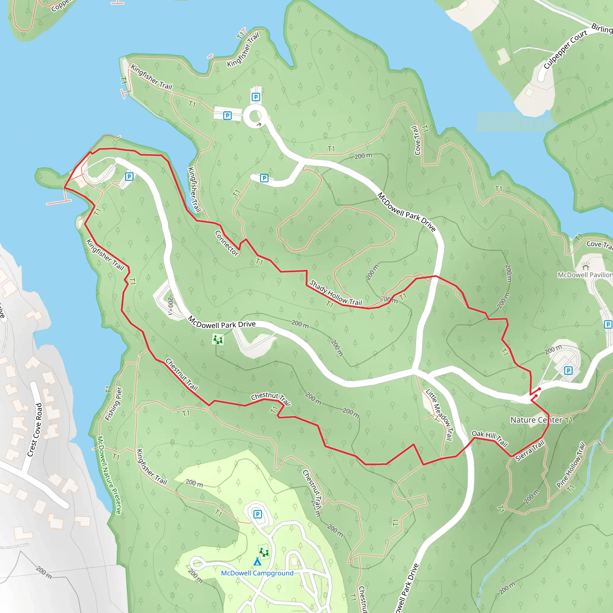 Shady Hollow, Kingfisher and Oak Hill Loop Trail mobile static map