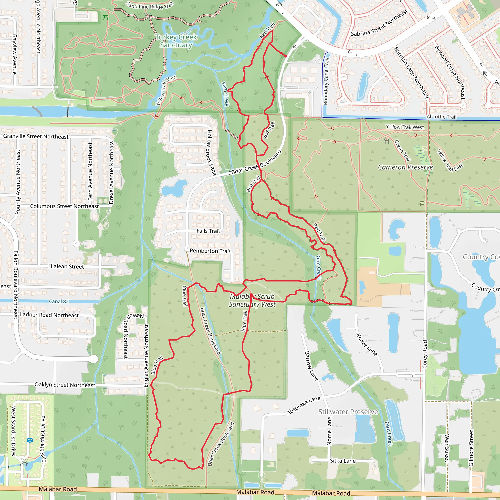 Red Trail and Blue Loop Trail - Malabar Scrub Sanctuary West mobile static map