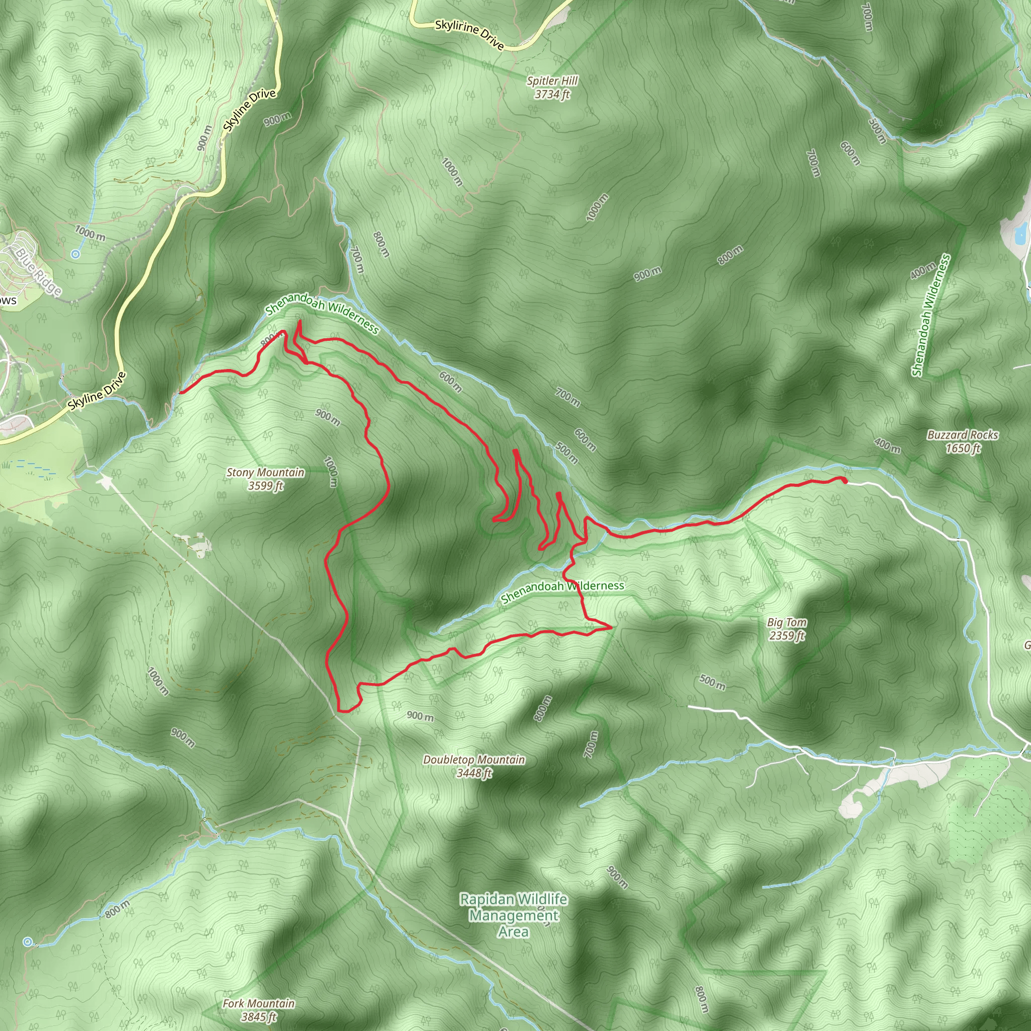 Rose River Fire Road and Stony Mountain Loop Trail mobile static map