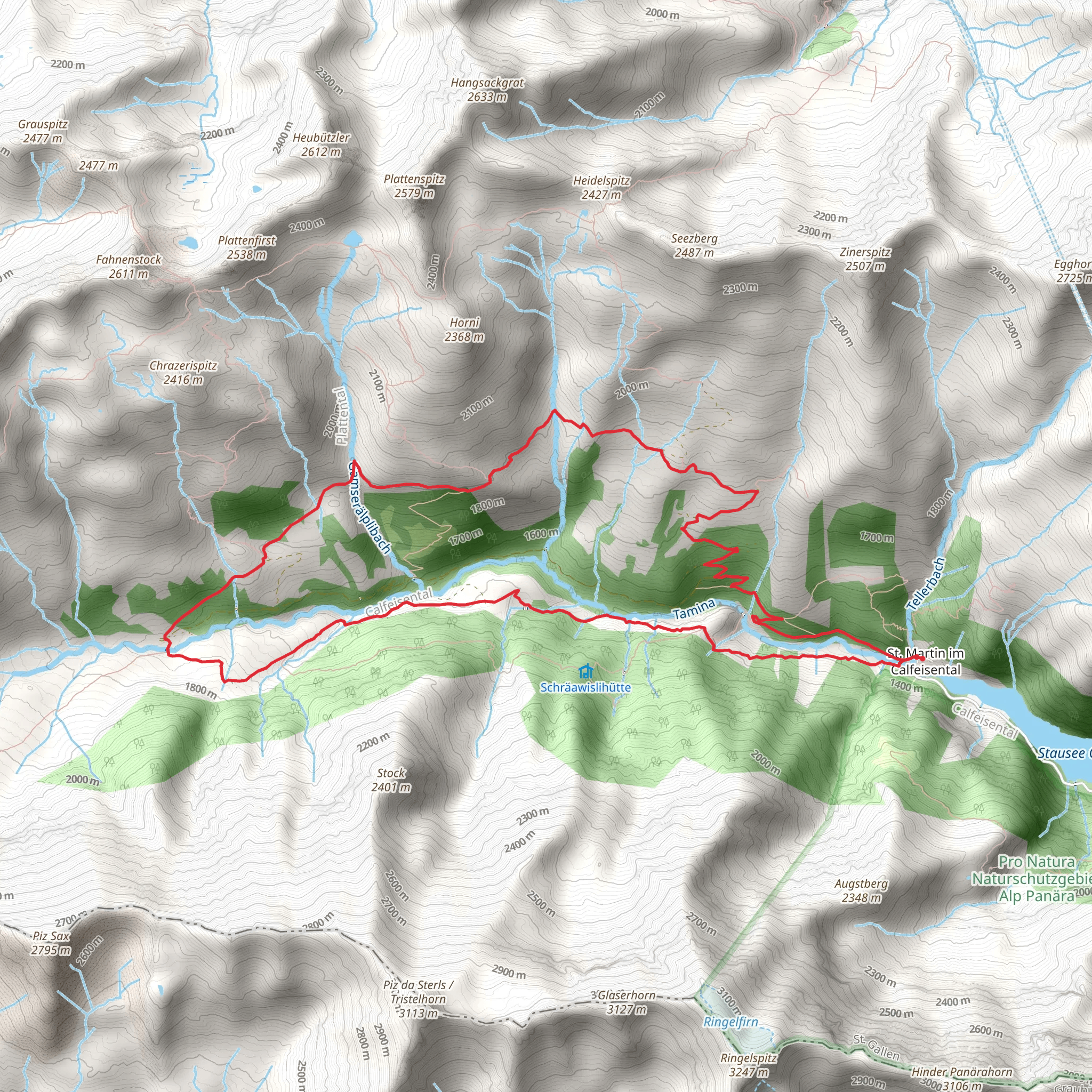 Calfeisen Valley from Gigerwaldsee mobile static map