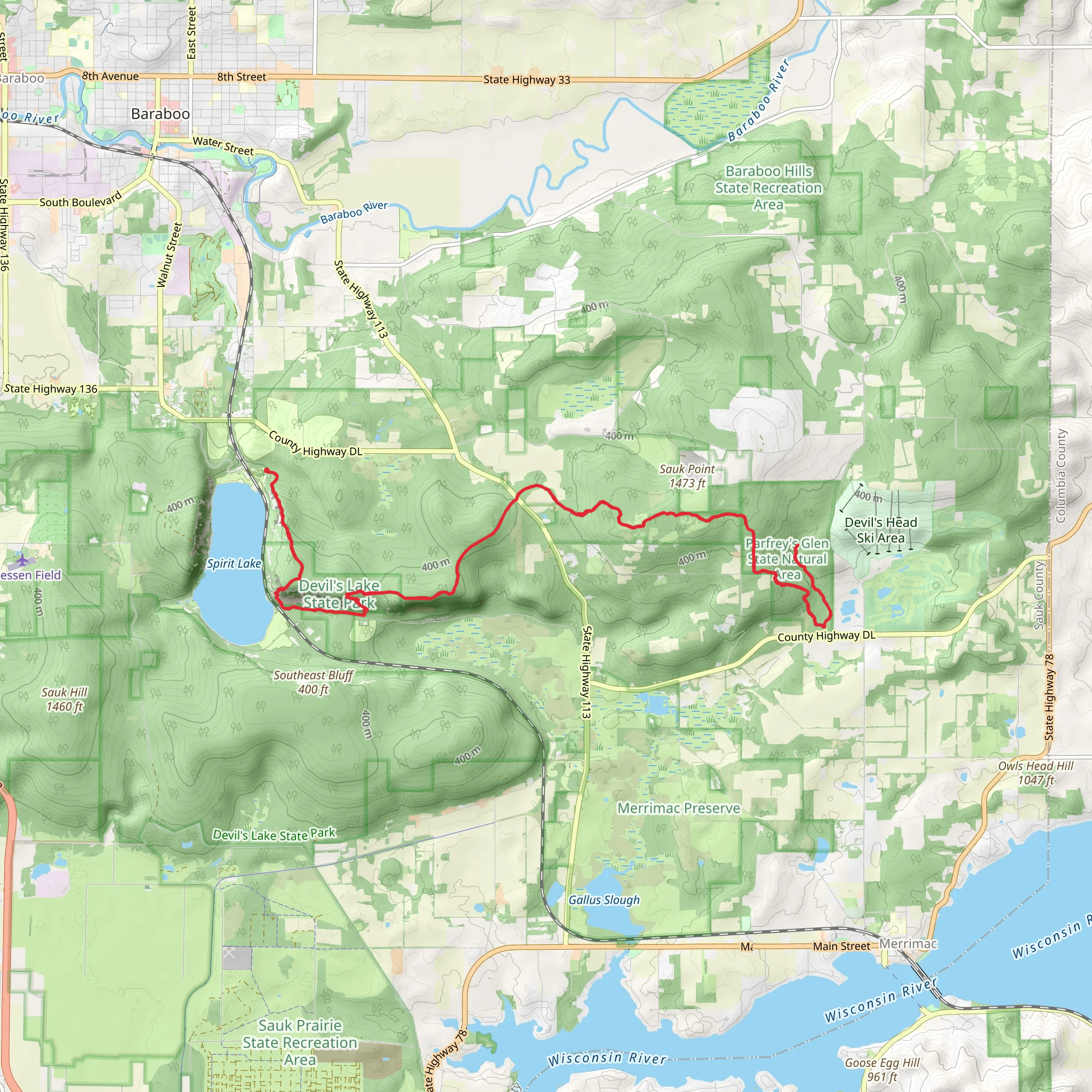 East Bluff and Sauk Point Trail mobile static map