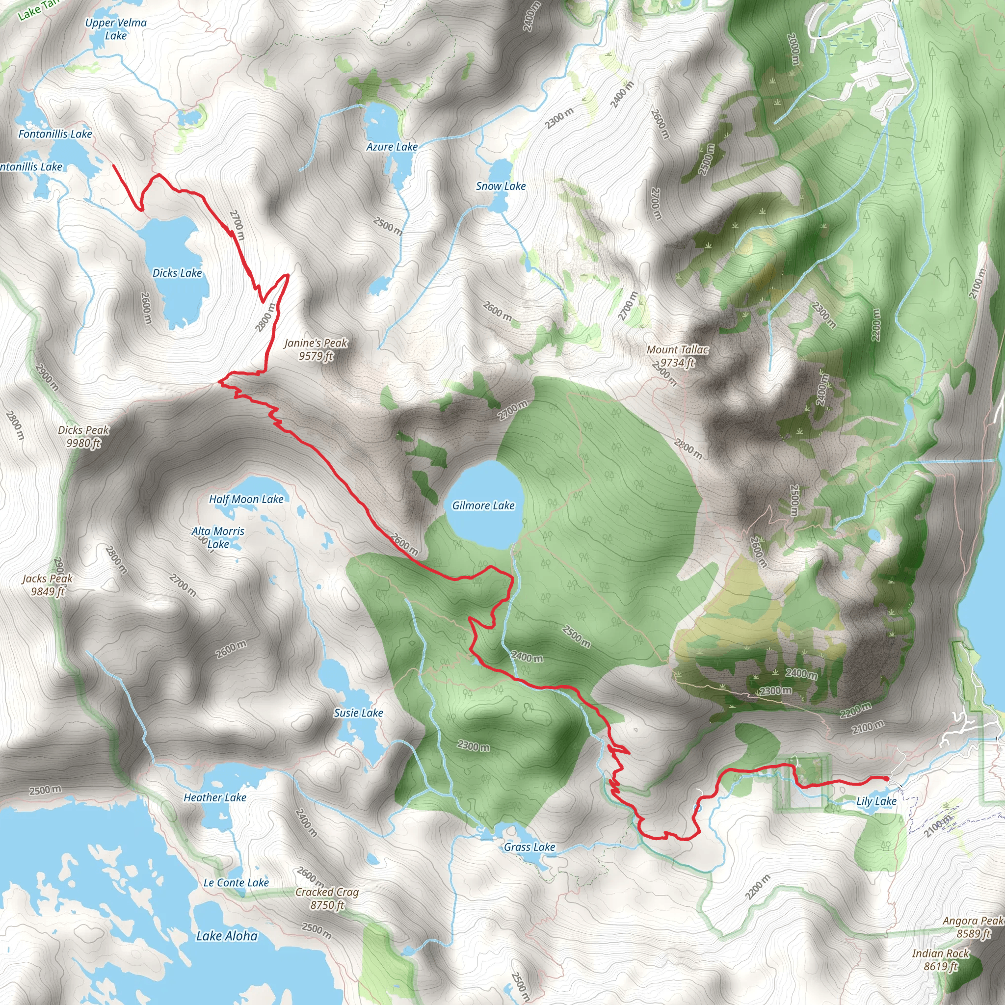 Dicks Lake and Fontanillis Lake via Tahoe Rim Trail mobile static map