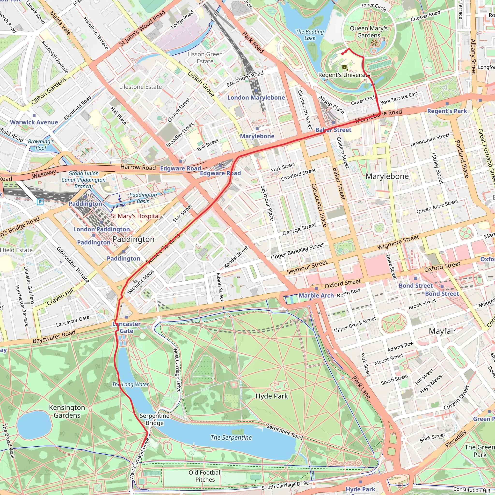 The Regent's Park to Hyde Park Walk mobile static map