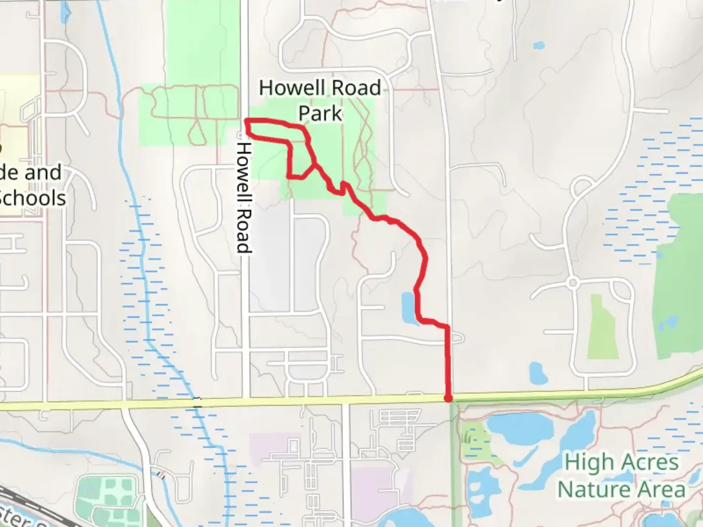 An image depicting the trail Howell Road Park Loop and its surrounding area.