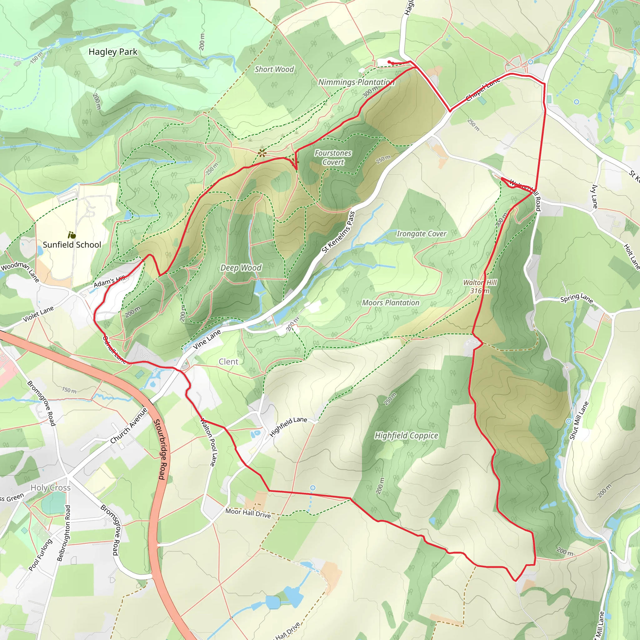 Clent Hill the Four Stones, Adams Hill, Deep Wood and Walton Hill via North Worcestershire Path mobile static map