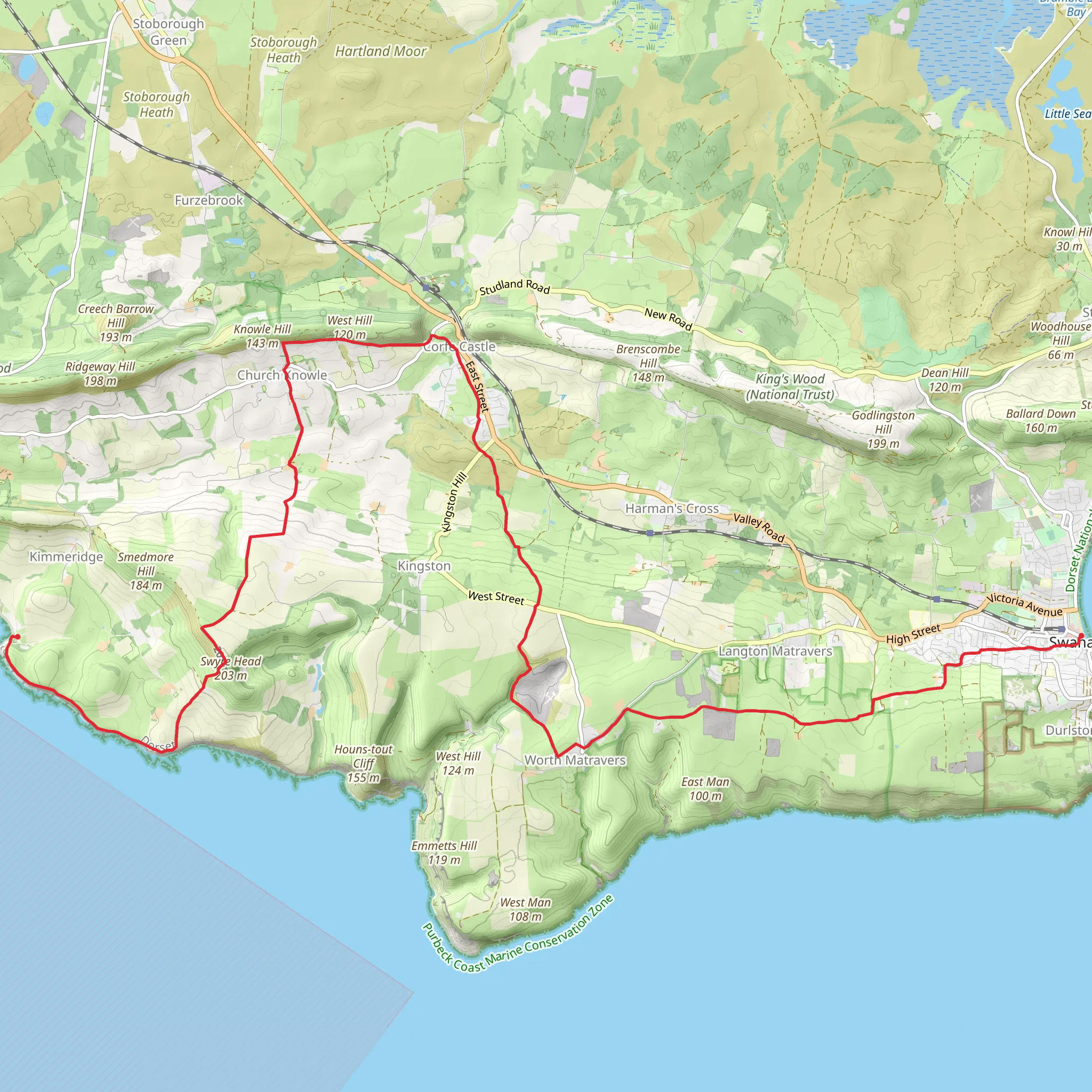 Swanage to Kimmeridge Walk mobile static map