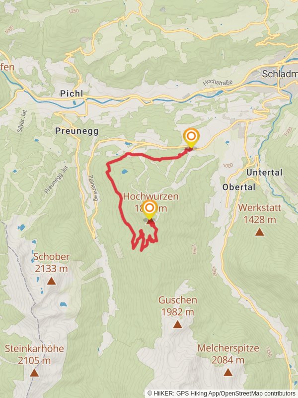 Summit of Hochwurzen to the Valley mobile static map