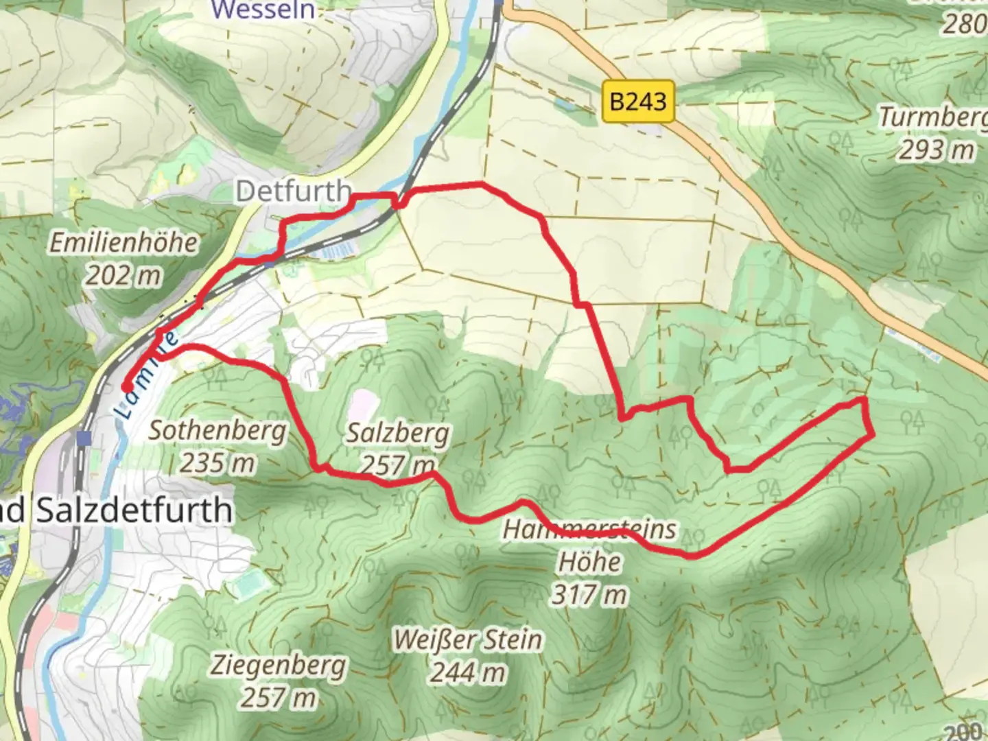 An image depicting the trail Schuhnagelweg and Wesselner Nordhangweg Loop and its surrounding area.