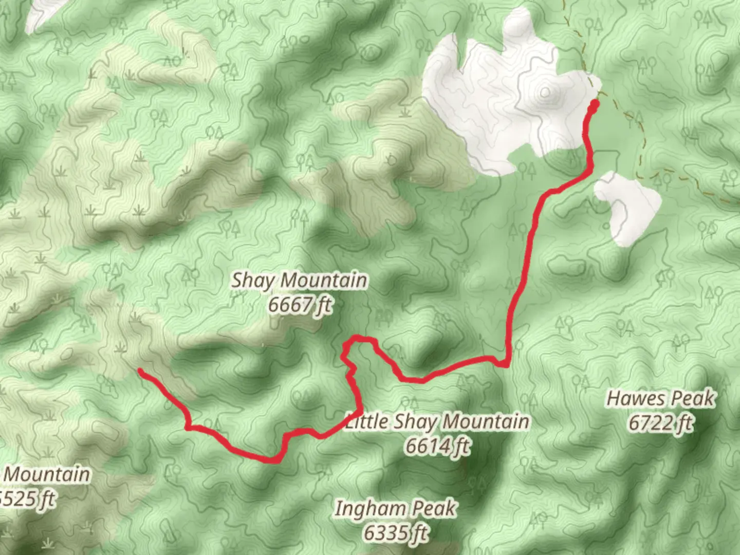 An image depicting the trail Muddy Springs via Hawes Ranch Trail and its surrounding area.