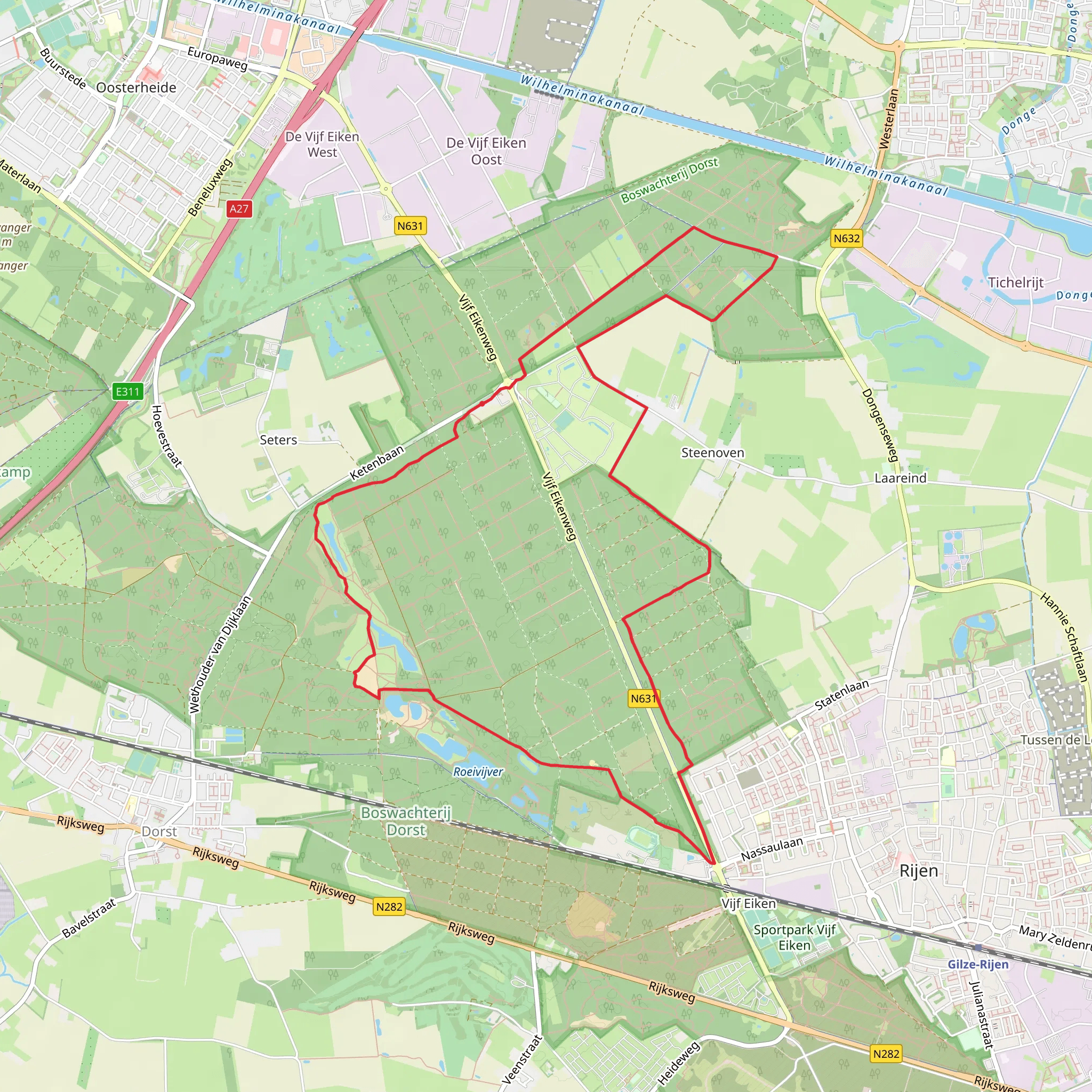 Boswachterij Dorst and Oude Leemputten via Oosterhoutse Weg mobile static map