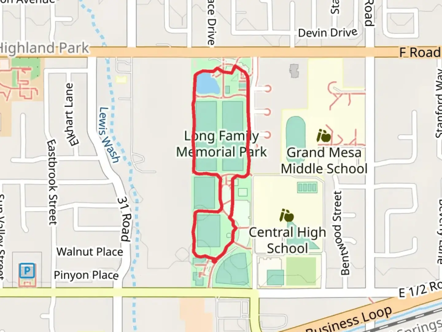 An image depicting the trail Long Family Memorial Park Loop and its surrounding area.