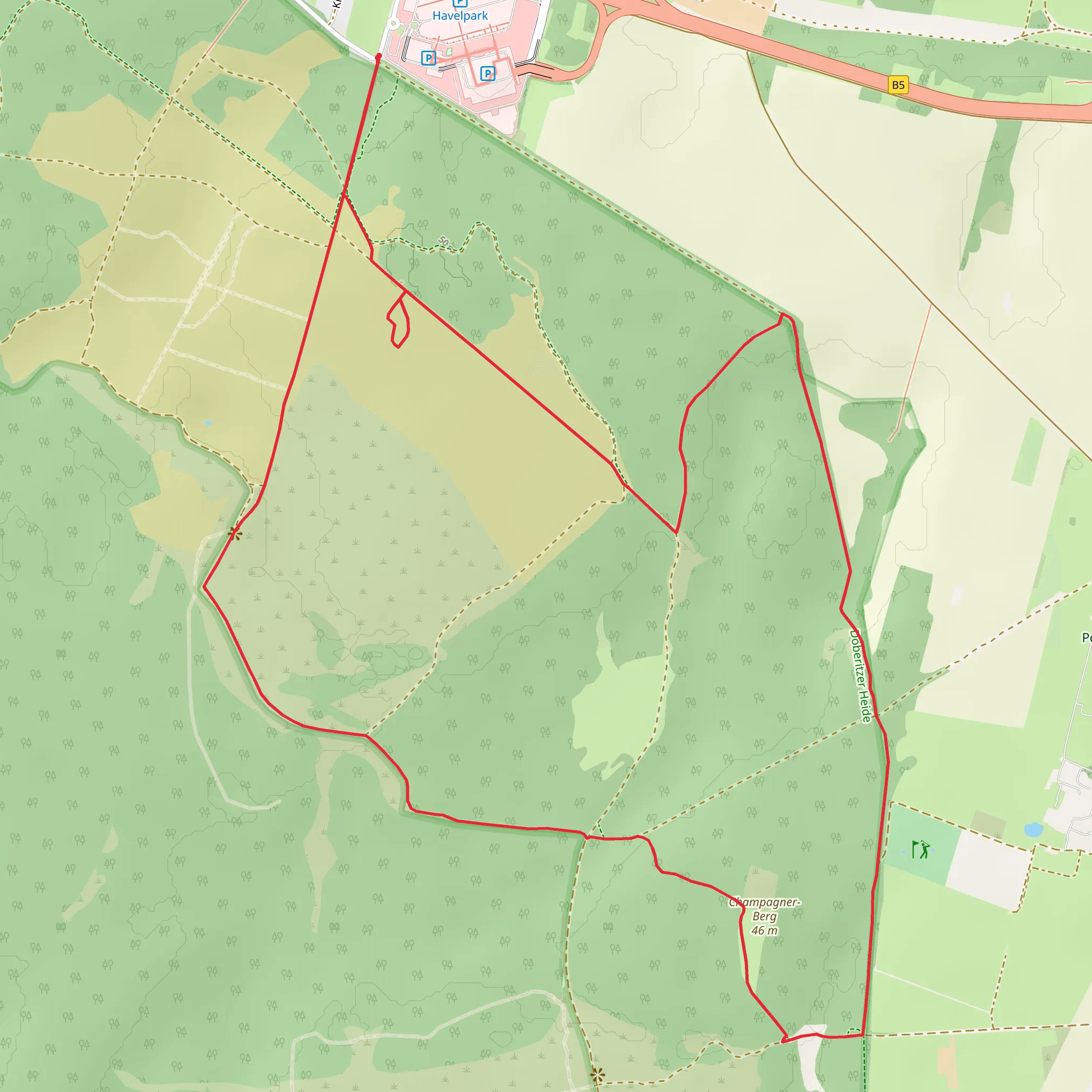 Hasenheide and Obelisk via Rundwanderweg mobile static map