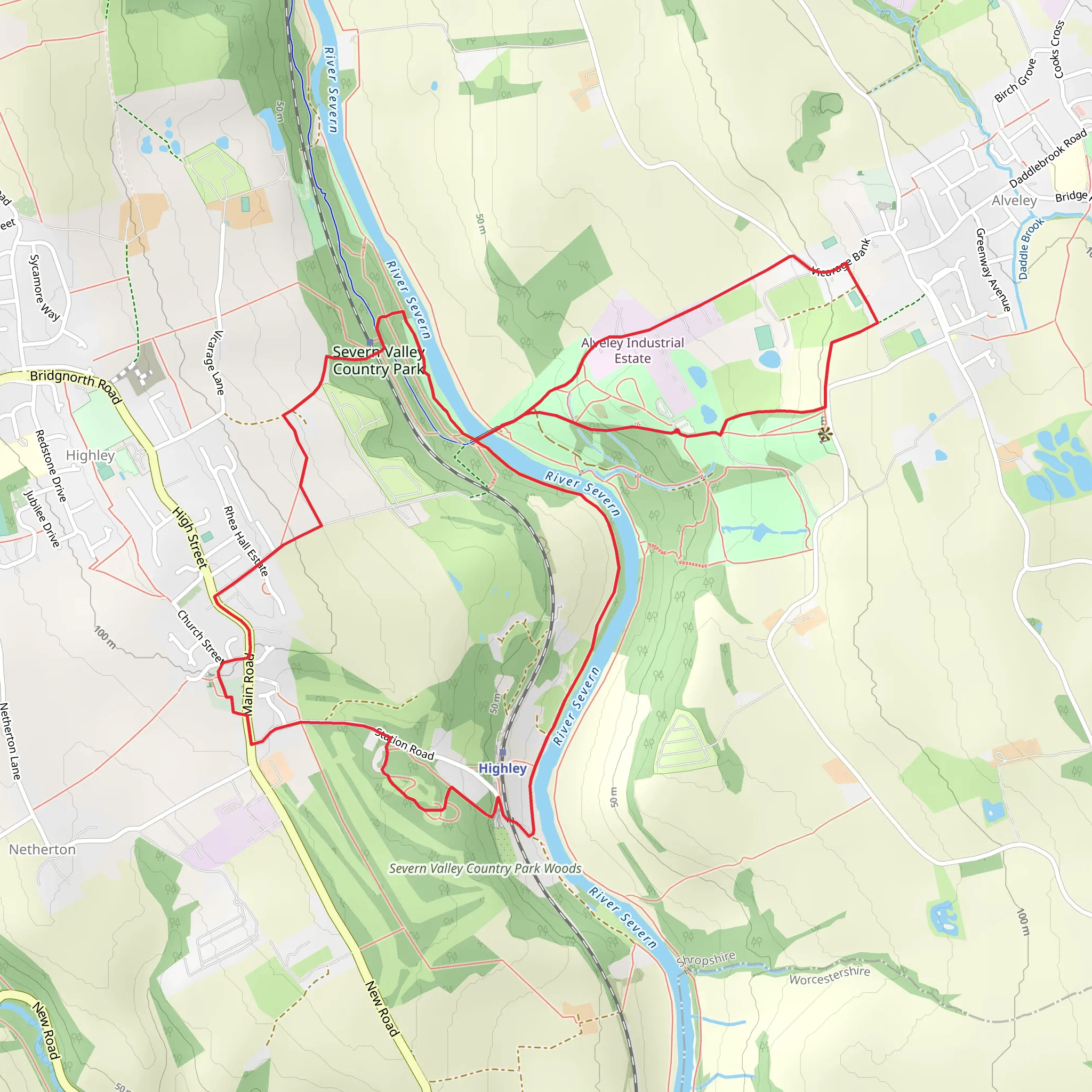Highley from the Severn Valley Country Park mobile static map