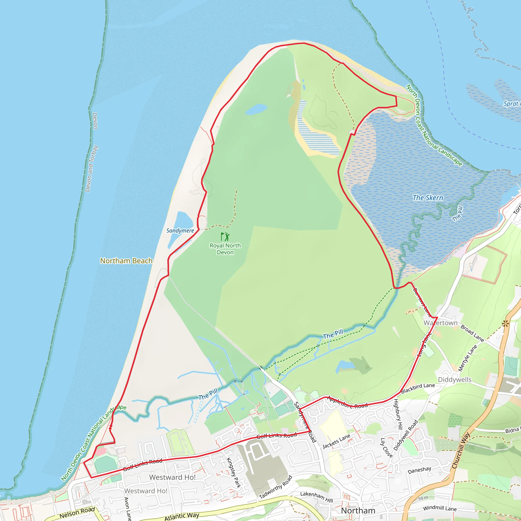 Northam Burrows Country Park Loop mobile static map